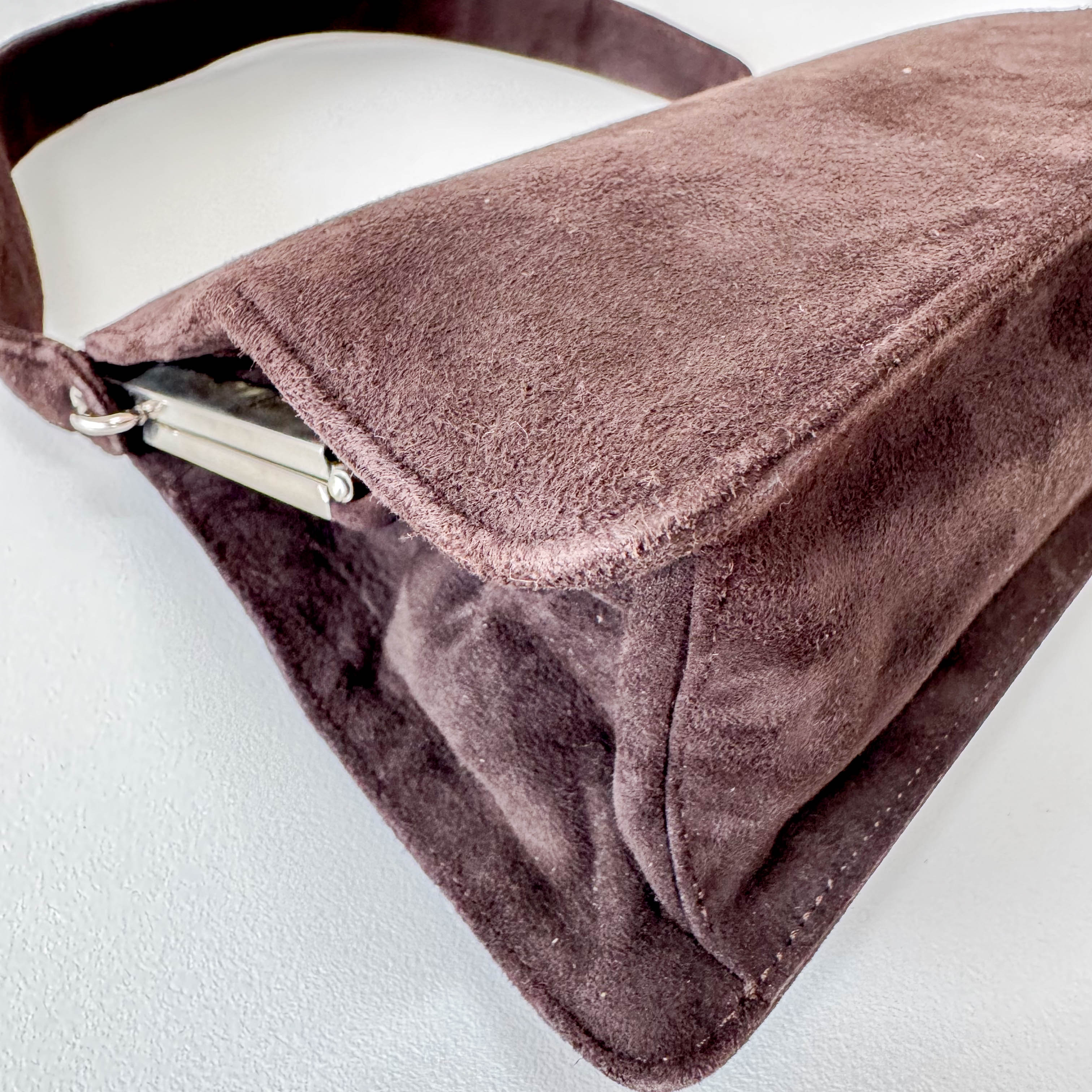 Brown Suede Embroidered Hnadbag