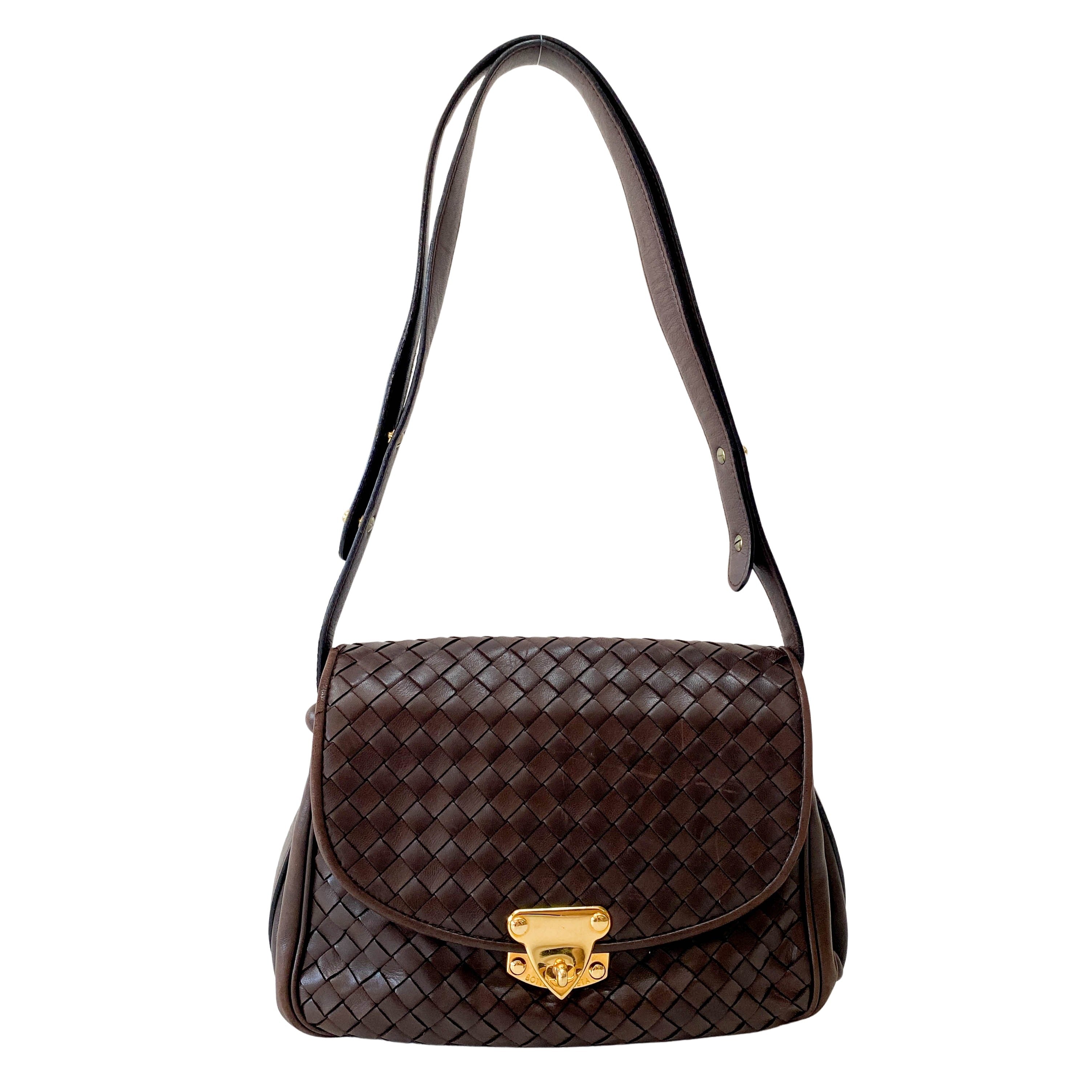 Intrecciato Brown Calfskin Shoulder Bag