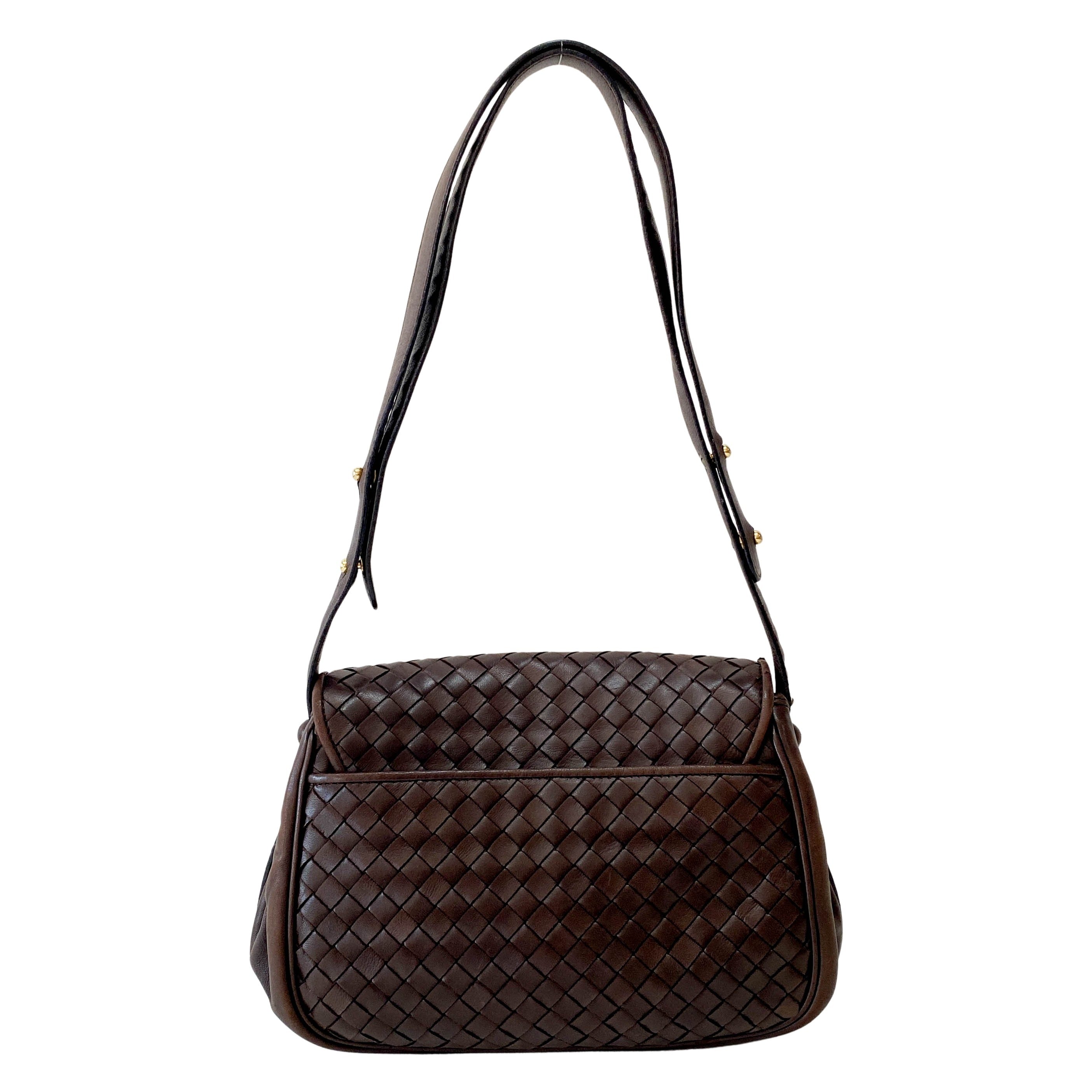 Intrecciato Brown Calfskin Shoulder Bag