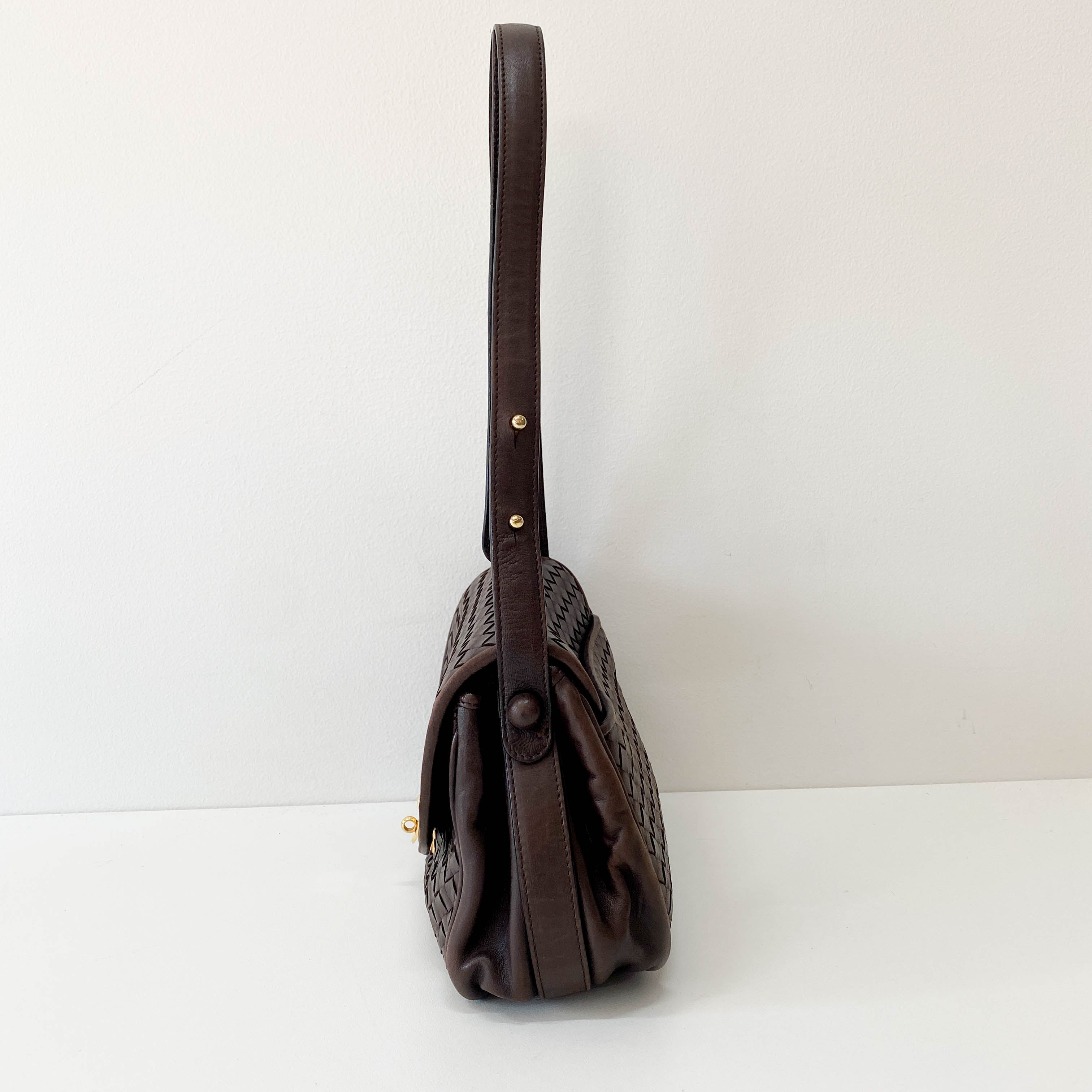 Intrecciato Brown Calfskin Shoulder Bag