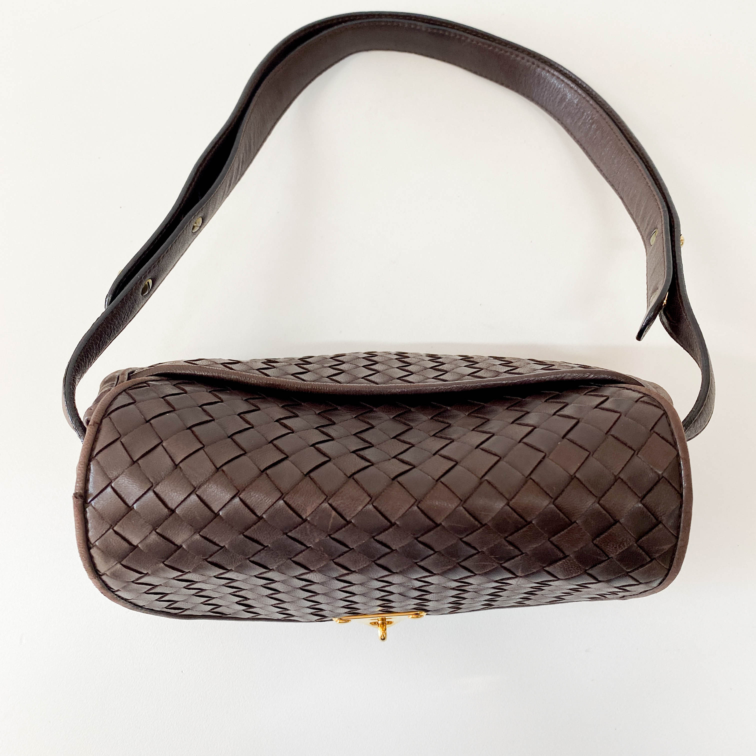 Intrecciato Brown Calfskin Shoulder Bag