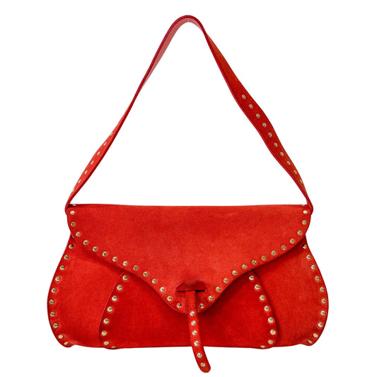 Orange Suede Gold Studs Shoulder Bag
