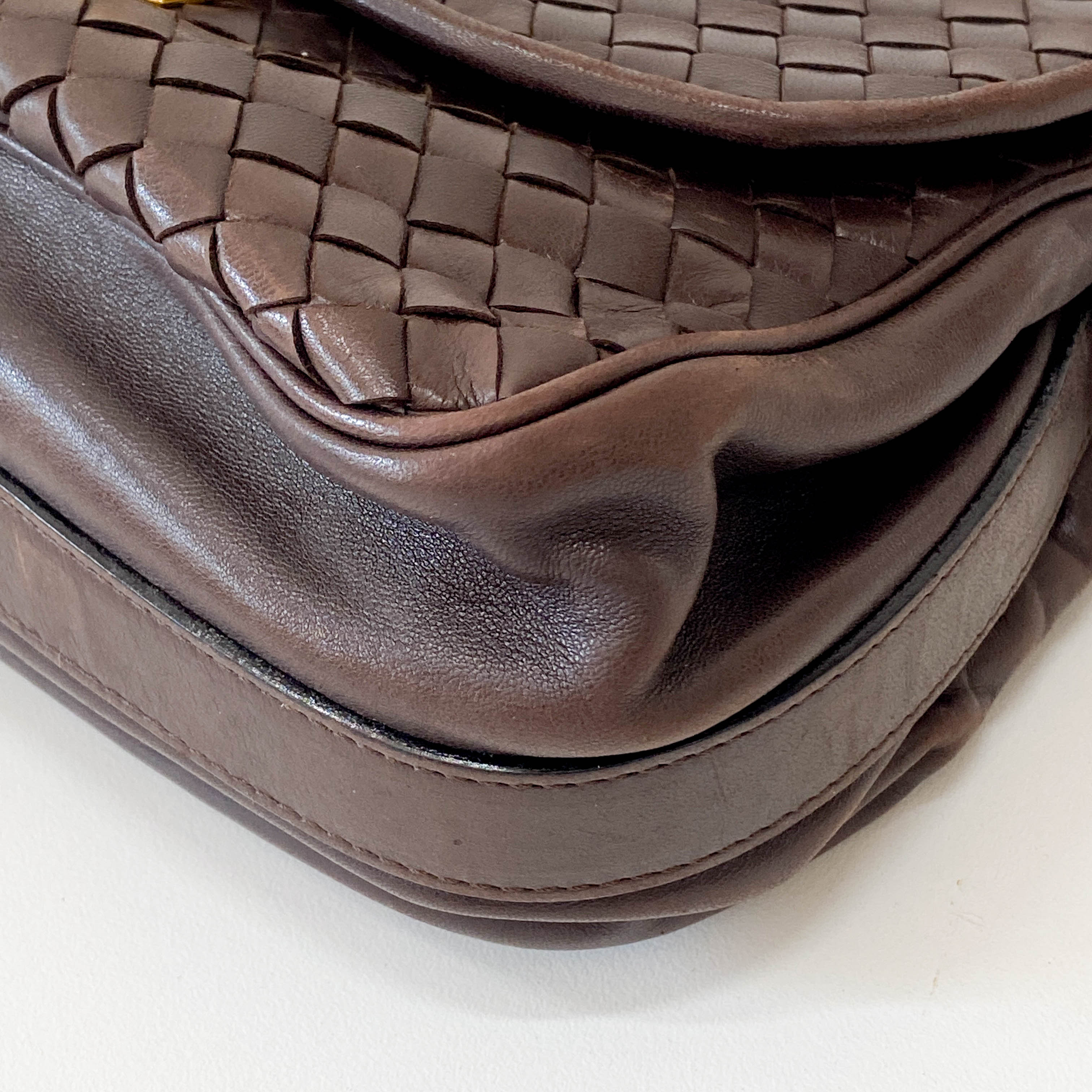 Intrecciato Brown Calfskin Shoulder Bag