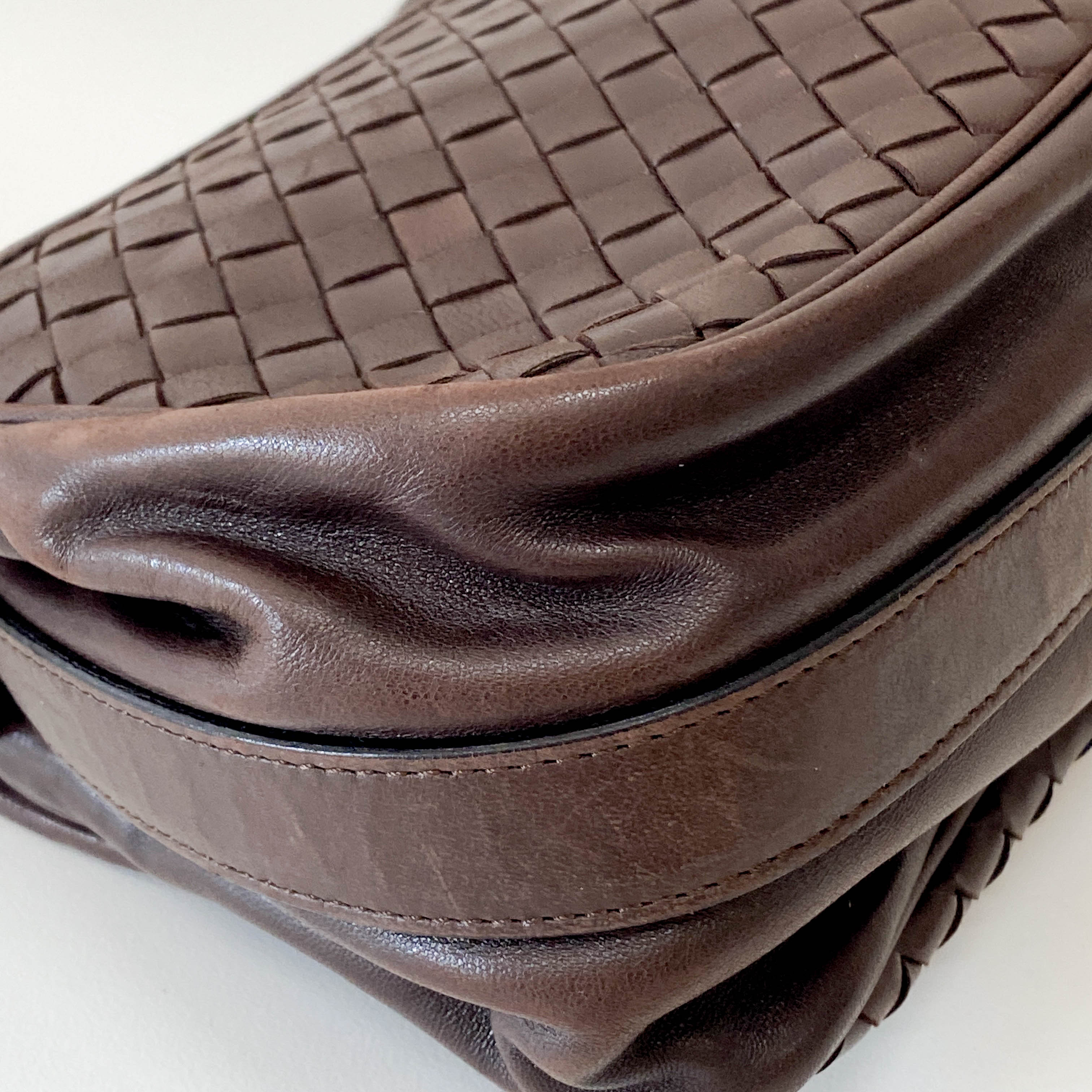 Intrecciato Brown Calfskin Shoulder Bag