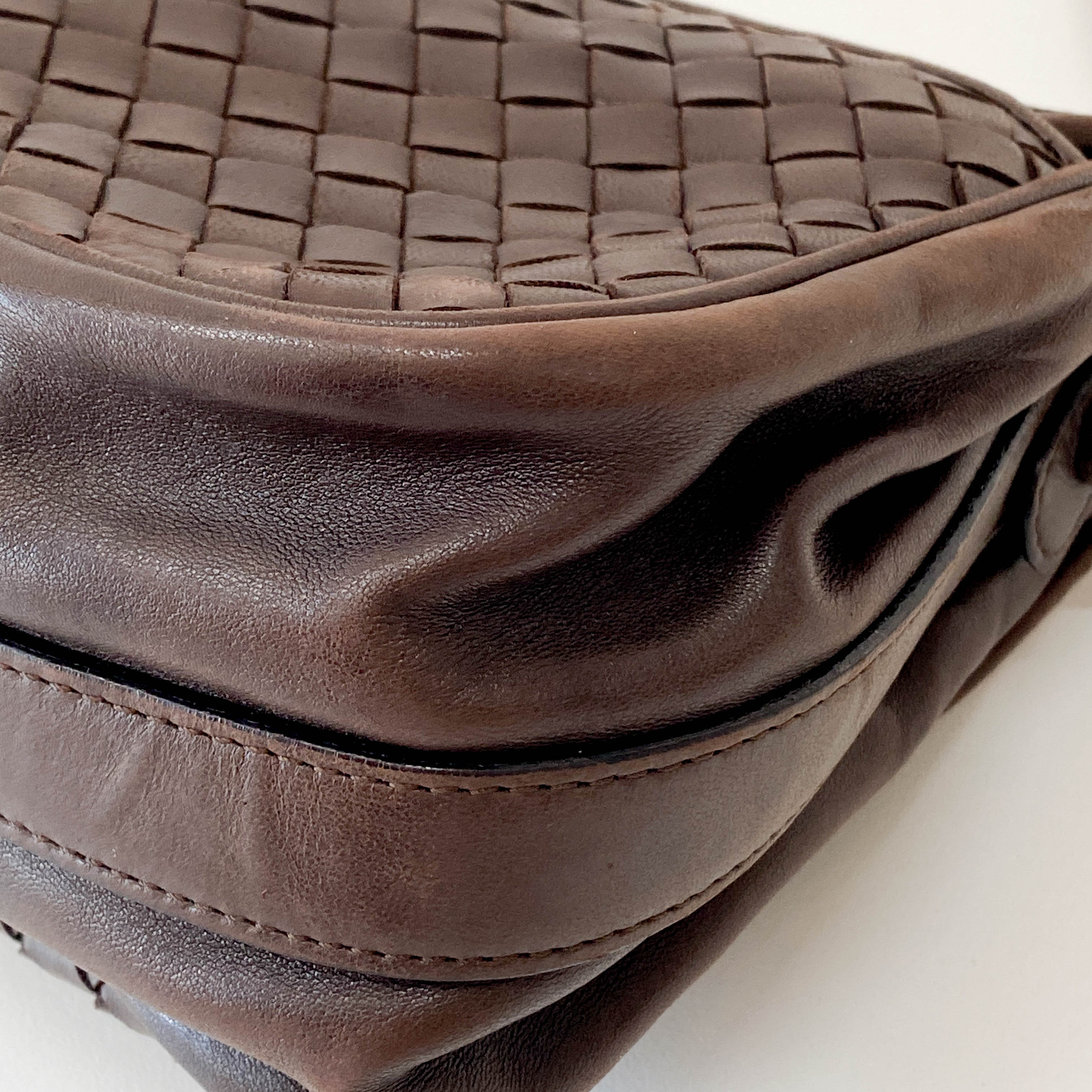 Intrecciato Brown Calfskin Shoulder Bag