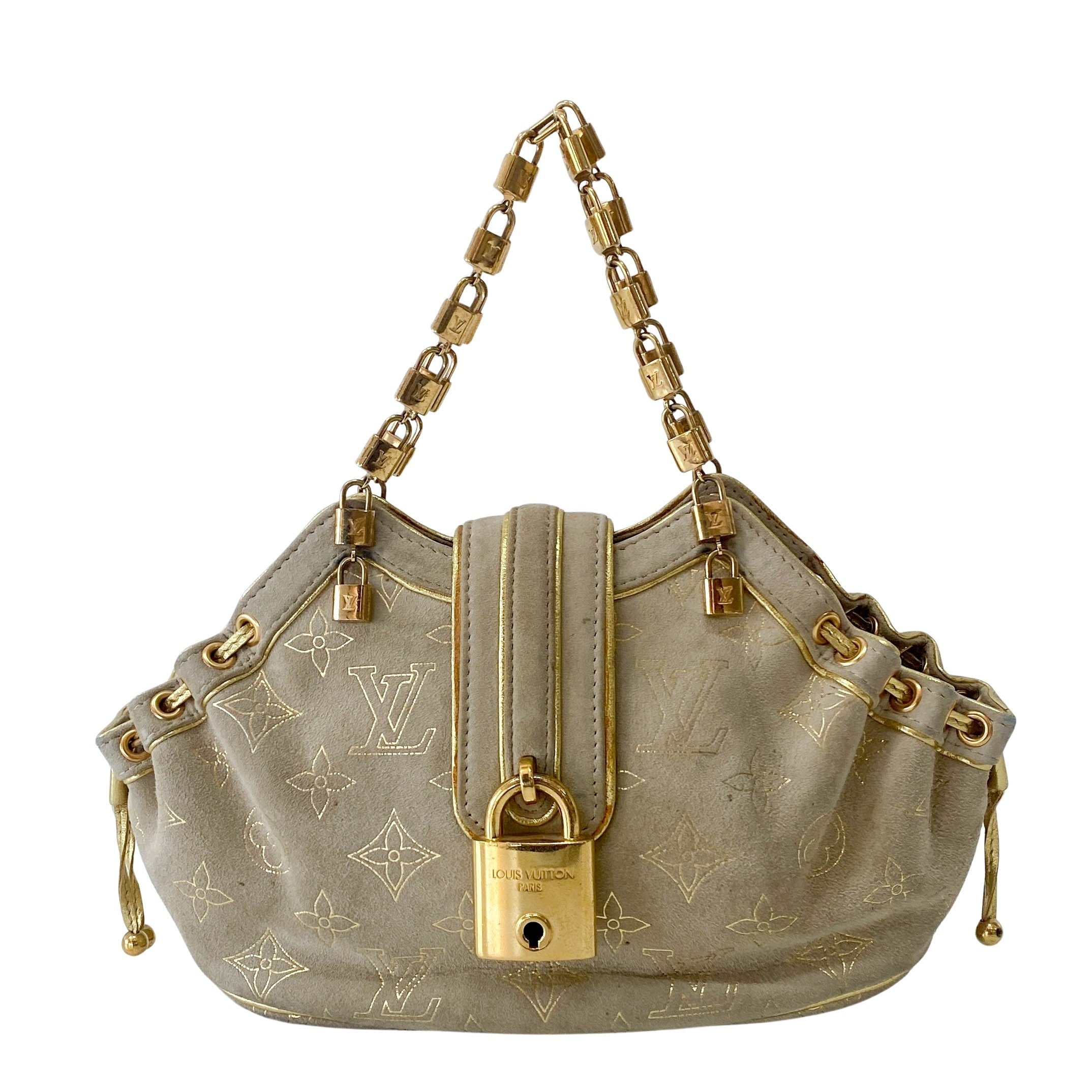 Extraordinaire Neutral Monogram Suede Handbag