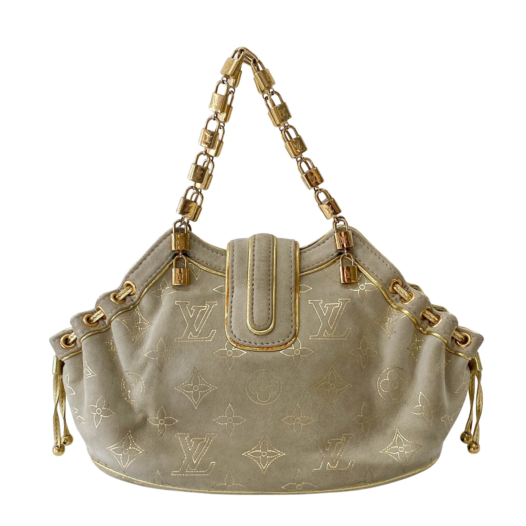 Extraordinaire Neutral Monogram Suede Handbag