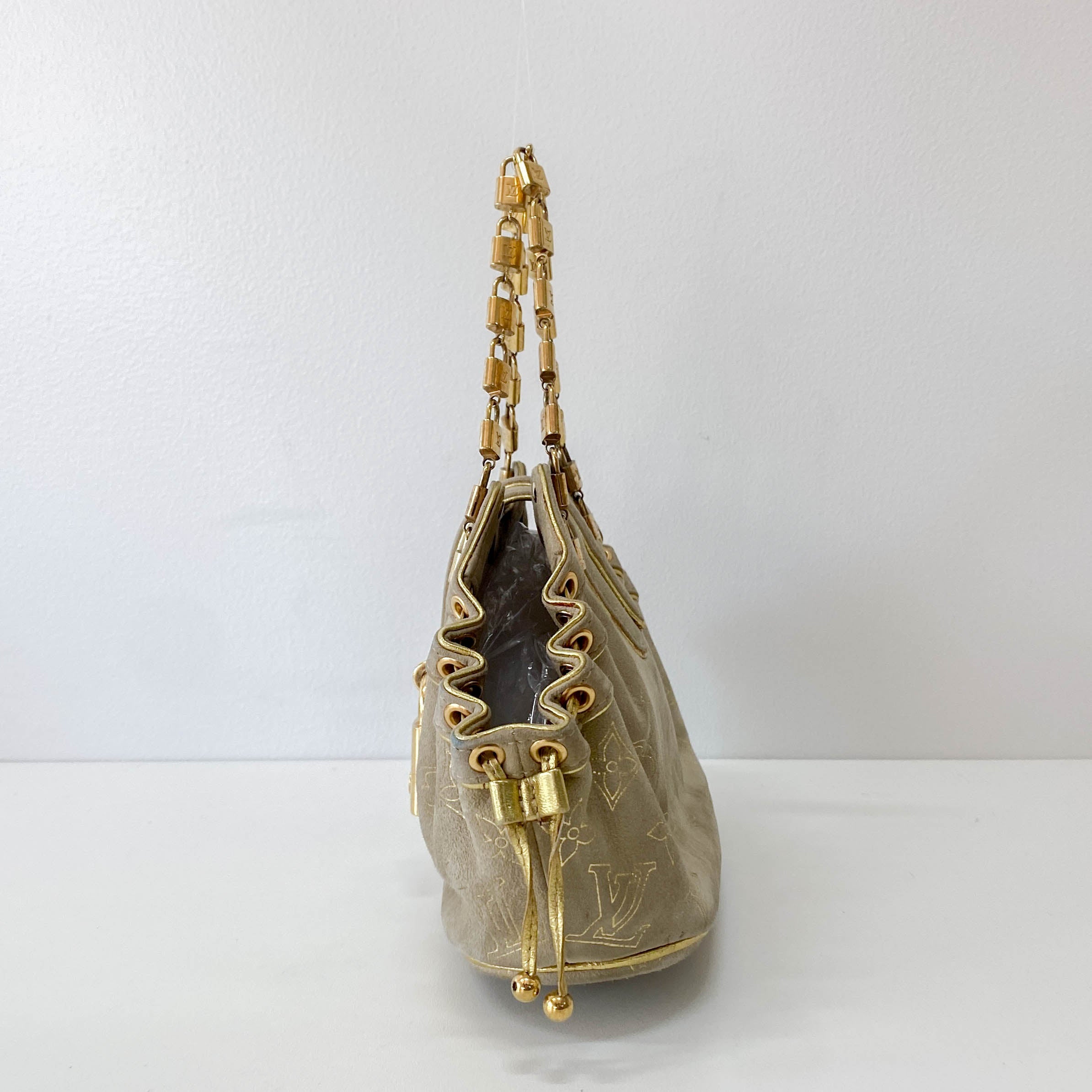 Extraordinaire Neutral Monogram Suede Handbag