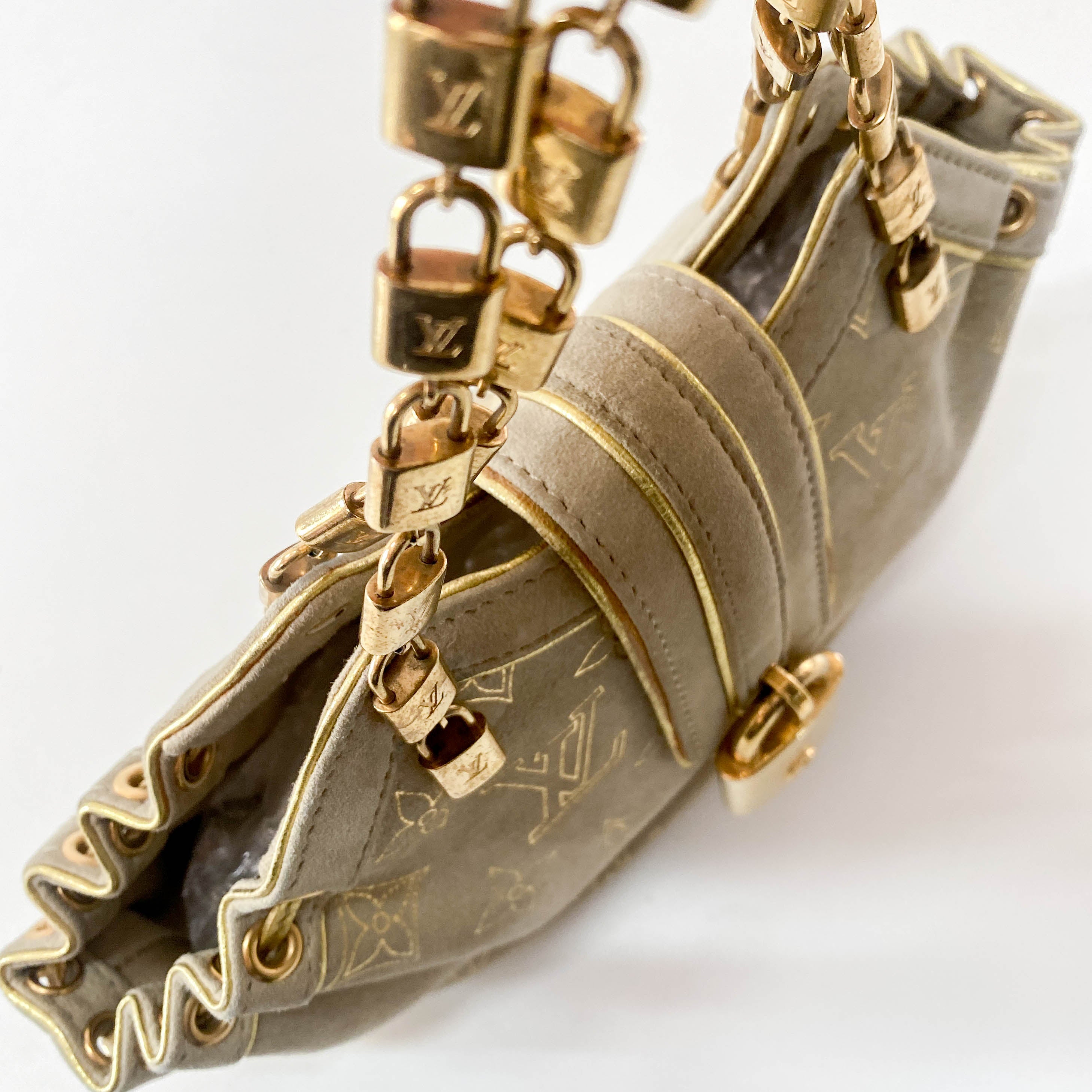 Extraordinaire Neutral Monogram Suede Handbag