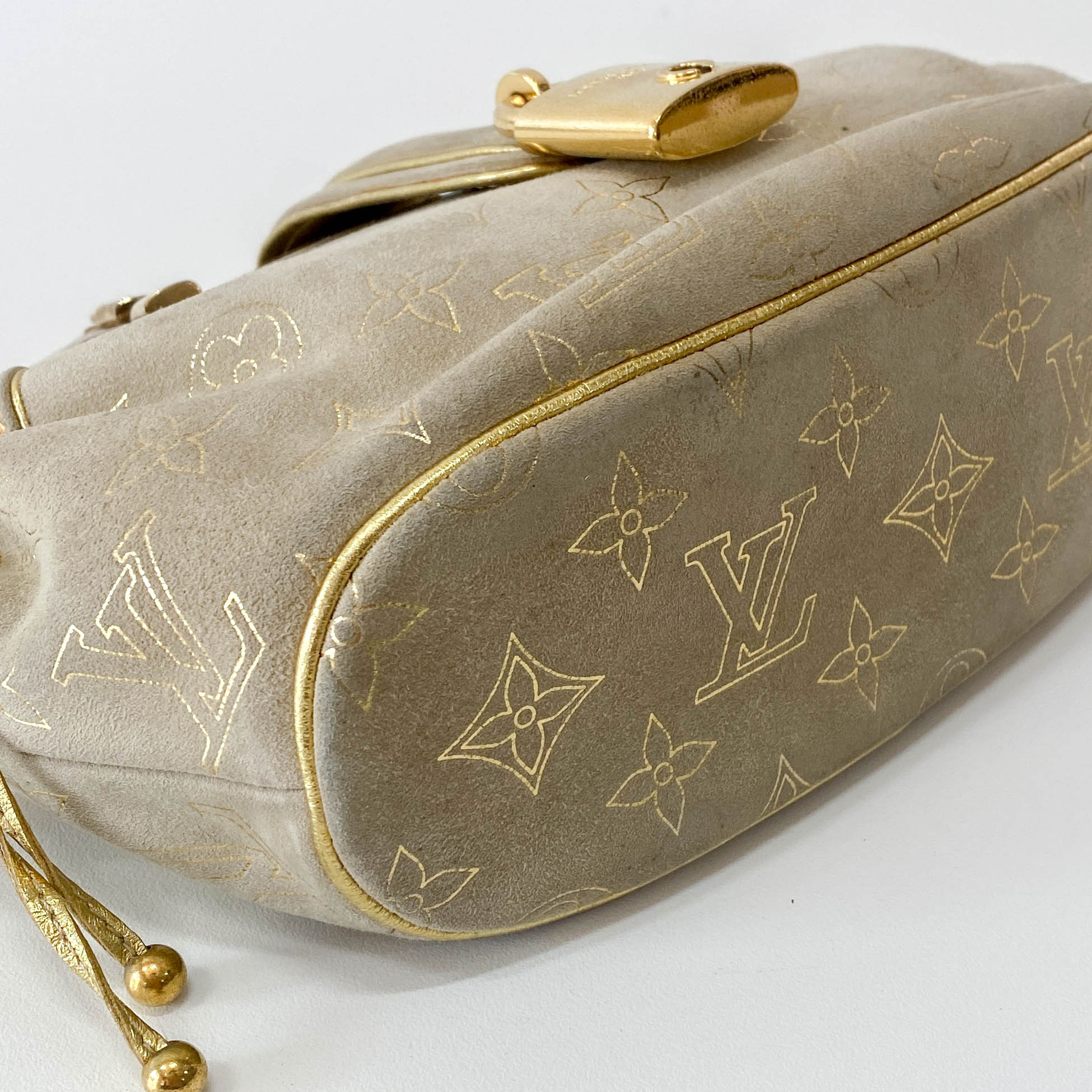 Extraordinaire Neutral Monogram Suede Handbag