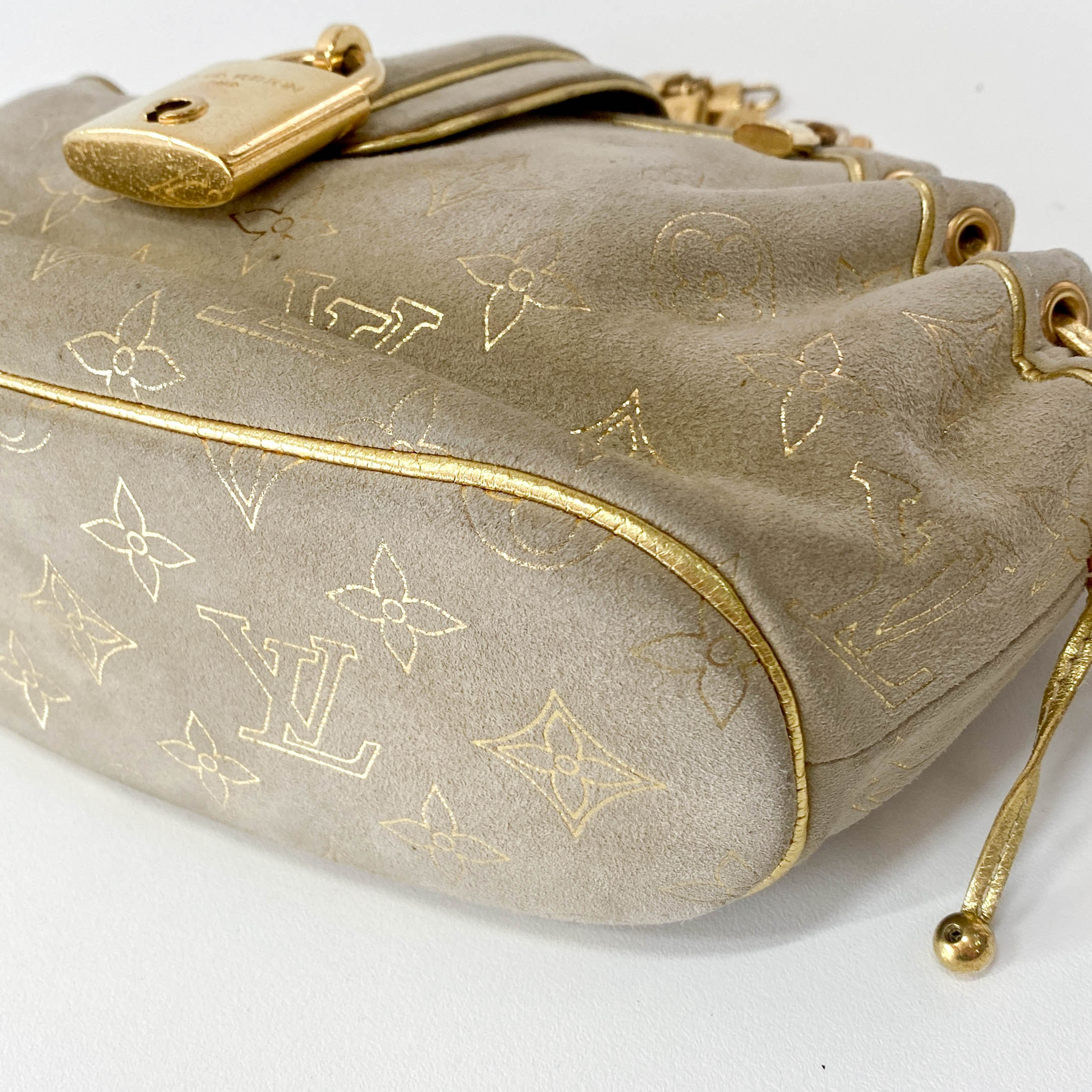 Extraordinaire Neutral Monogram Suede Handbag