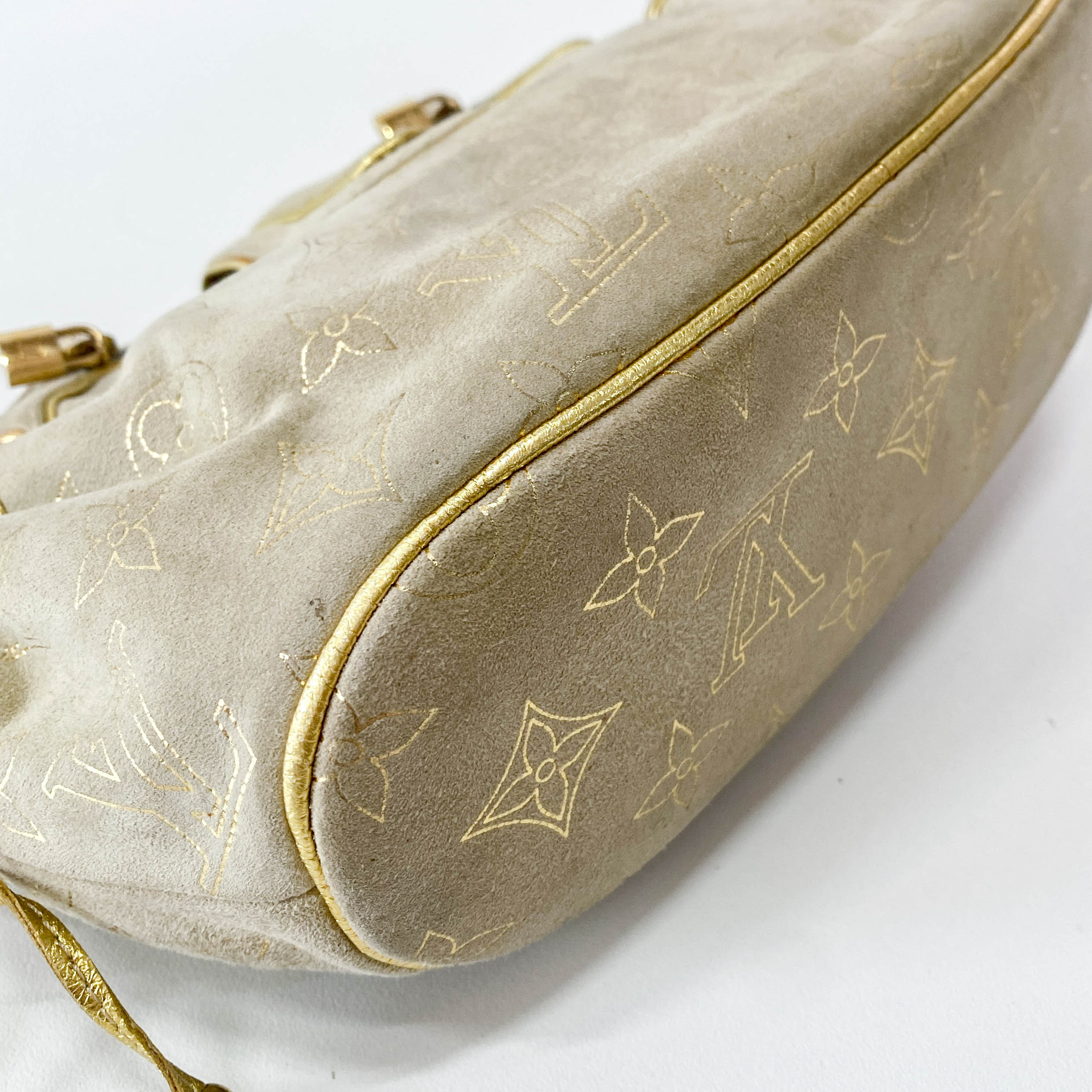 Extraordinaire Neutral Monogram Suede Handbag