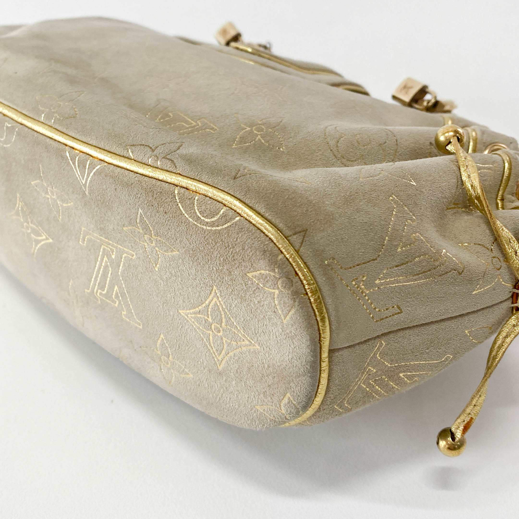 Extraordinaire Neutral Monogram Suede Handbag