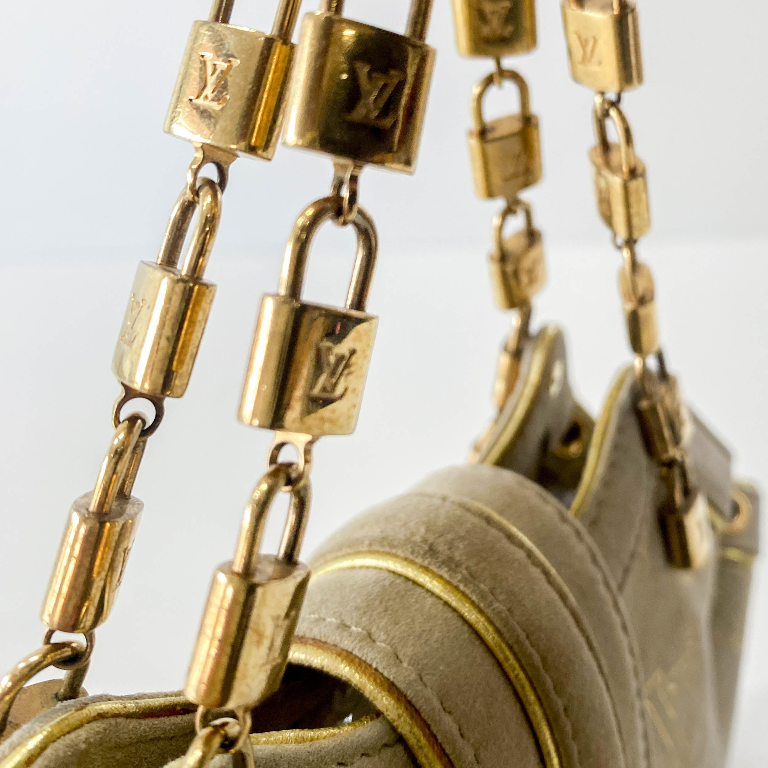 Extraordinaire Neutral Monogram Suede Handbag