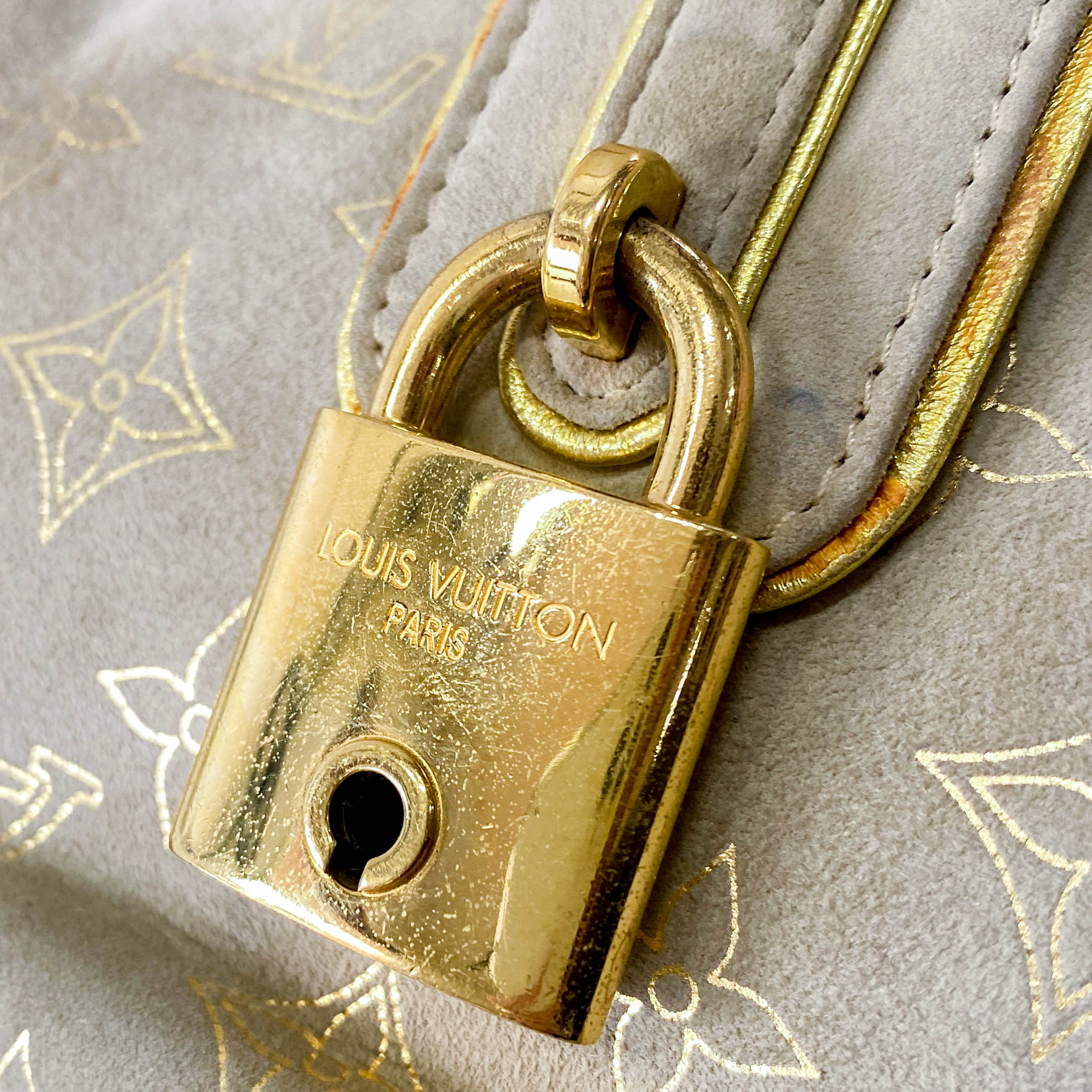 Extraordinaire Neutral Monogram Suede Handbag