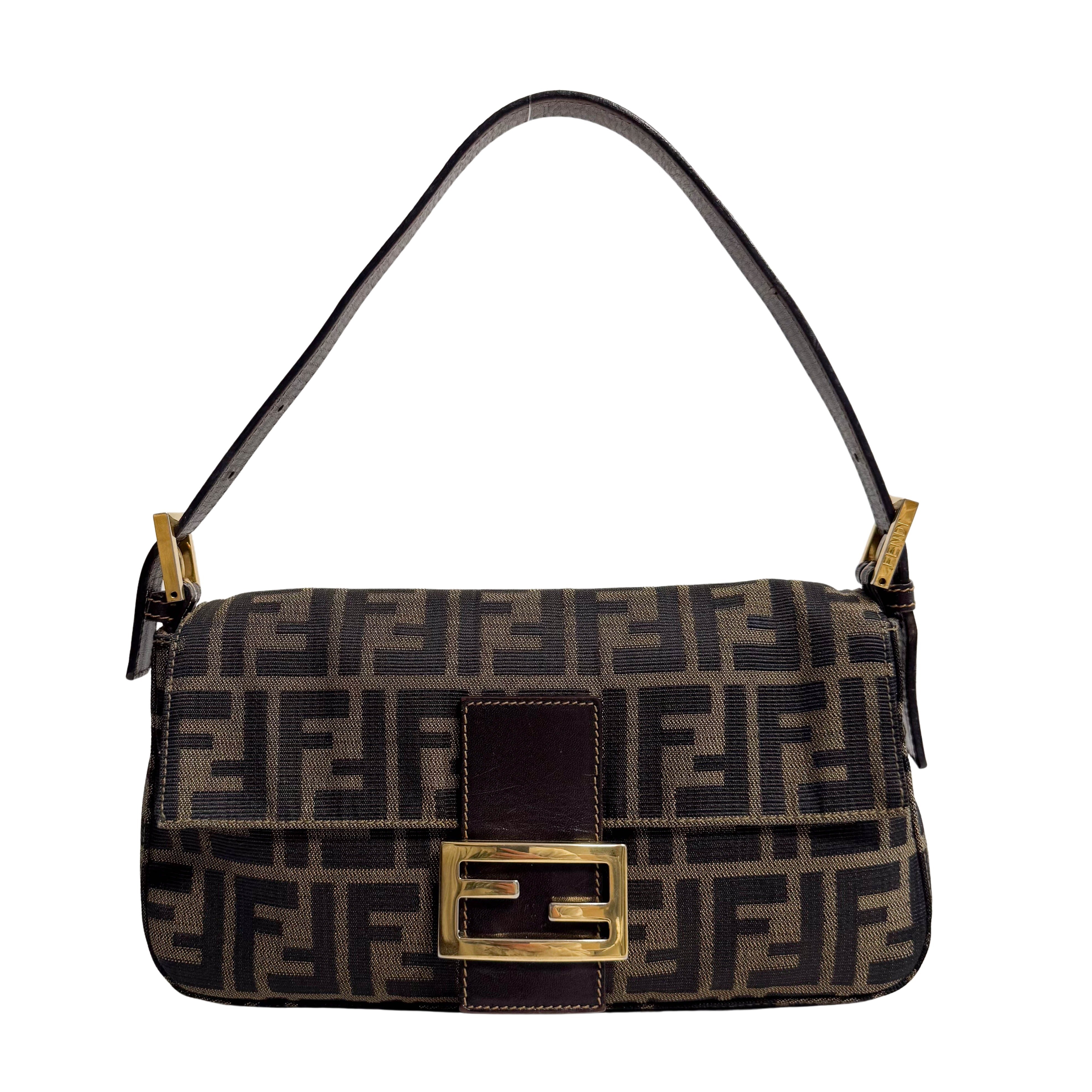 Baguette Zucca Brown Canvas with Golden Hardware Shoulder Bag