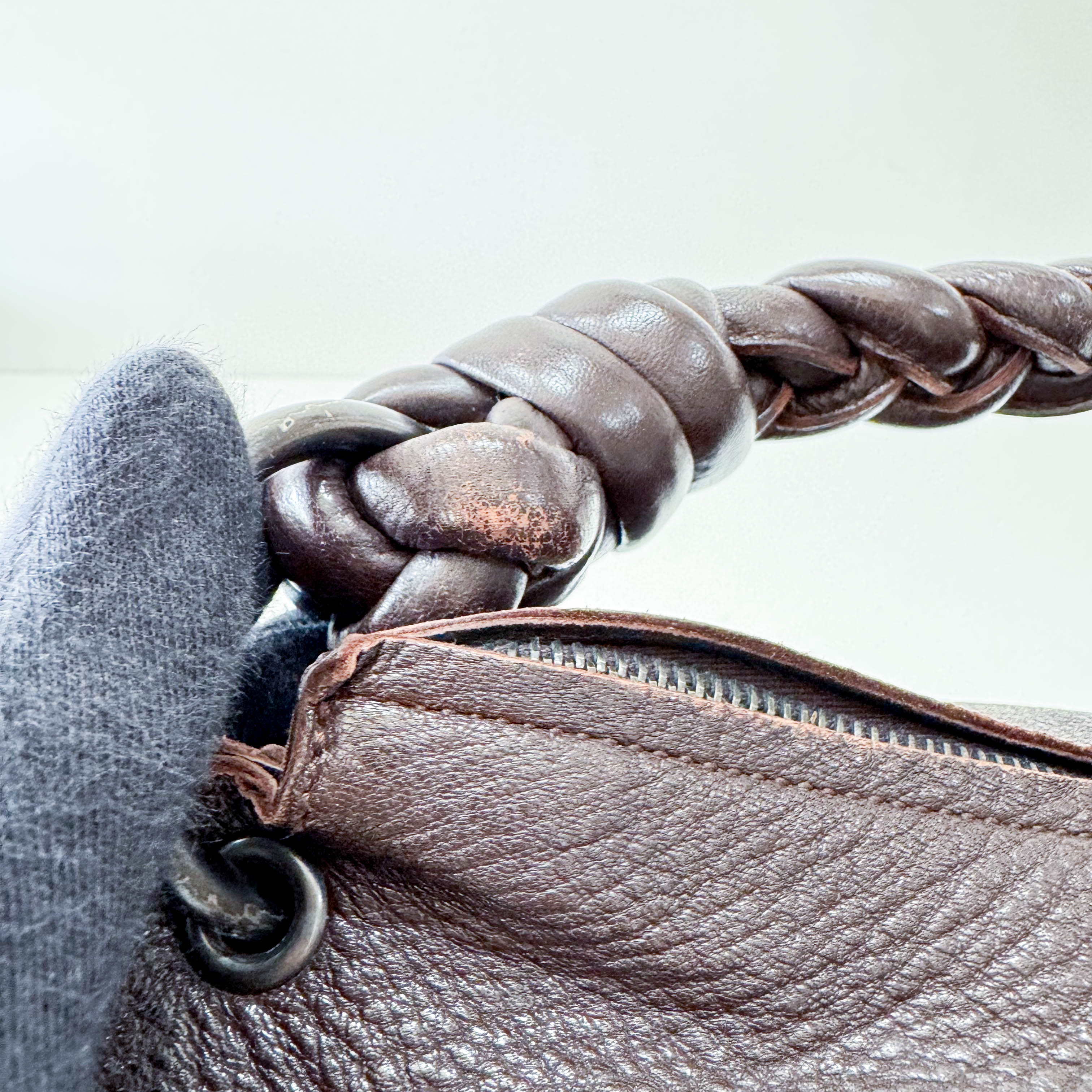 Intrecciato Brown Leather Shoulder Bag