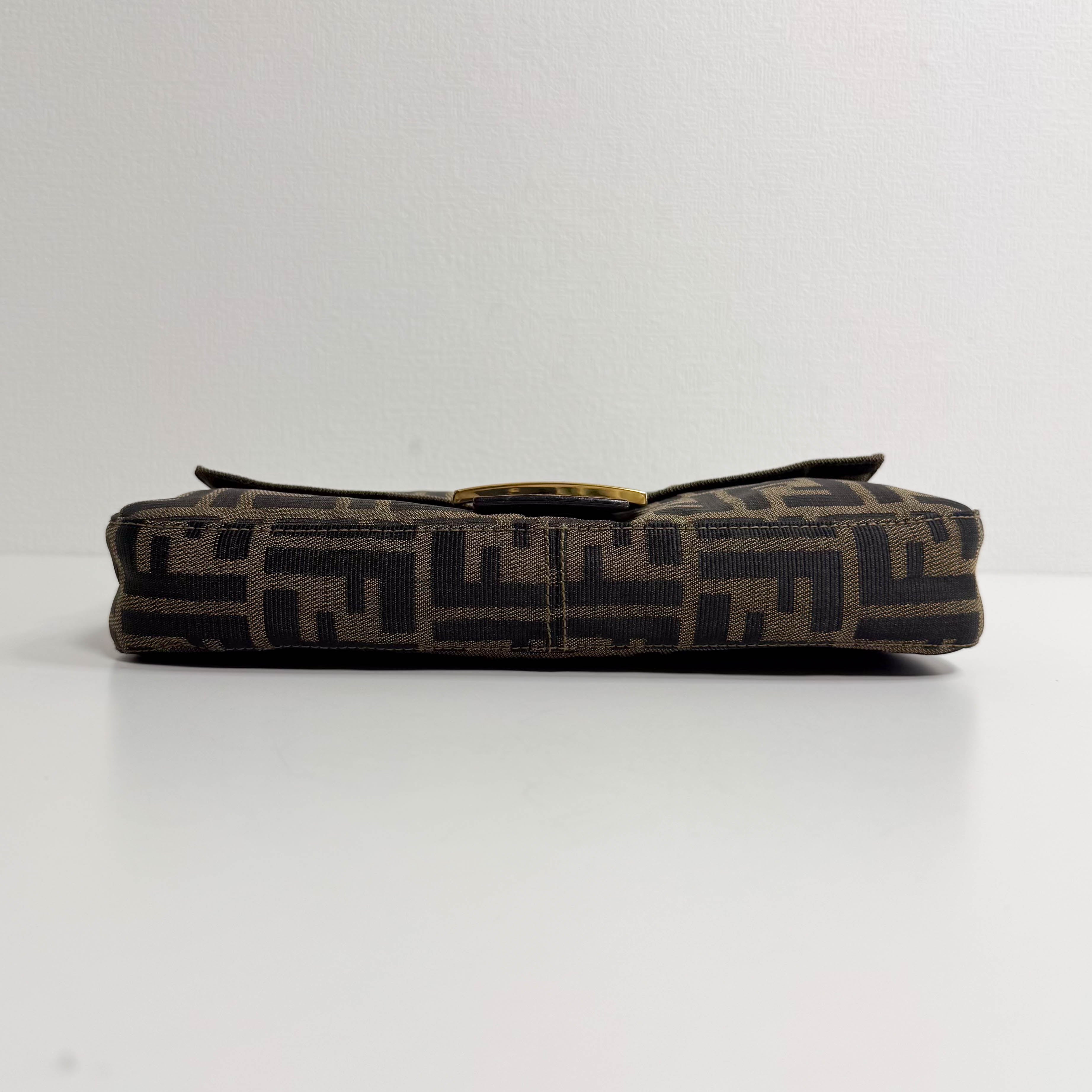 Baguette Zucca Brown Canvas with Golden Hardware Shoulder Bag