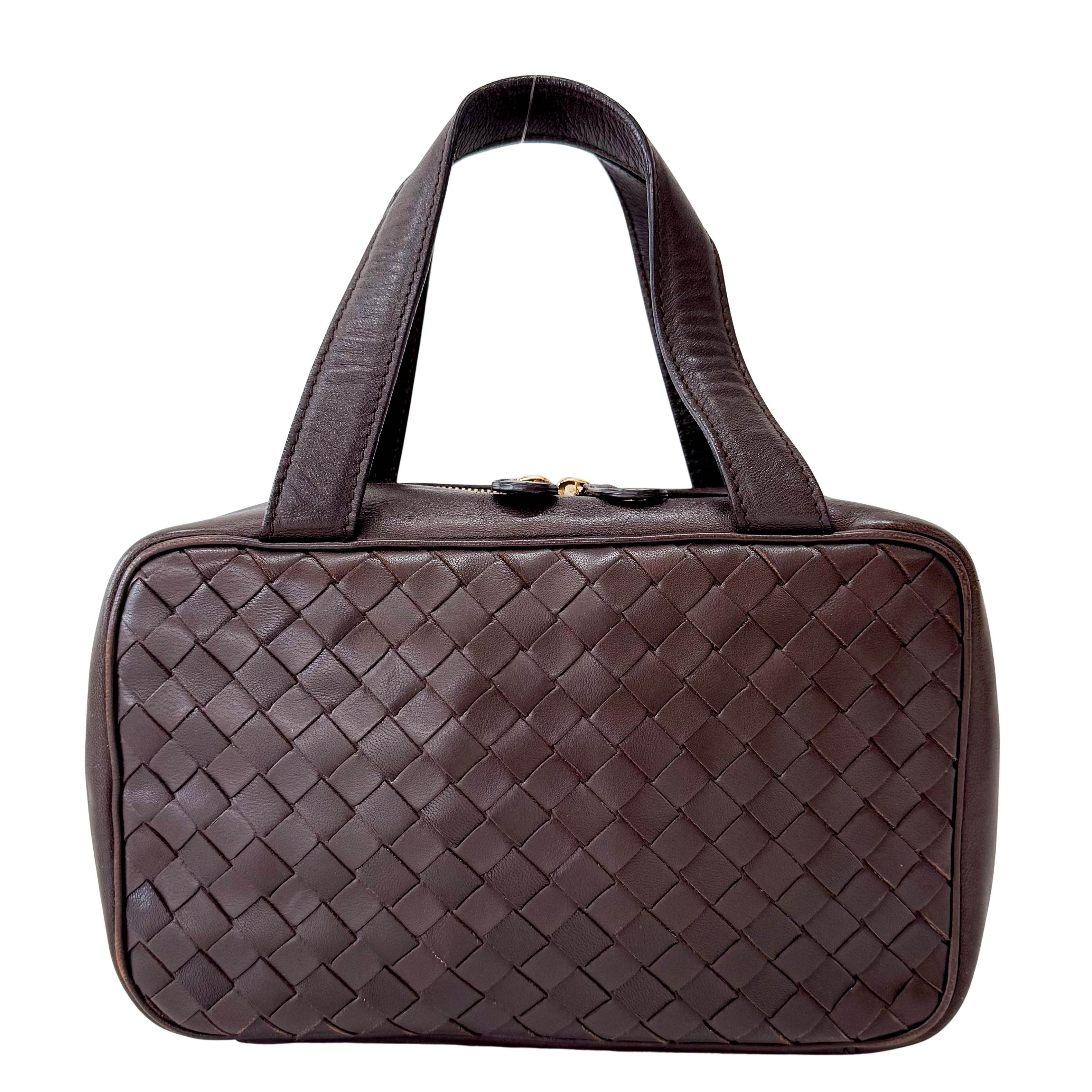 Intrecciato Brown Leather Mini Bowling Bag