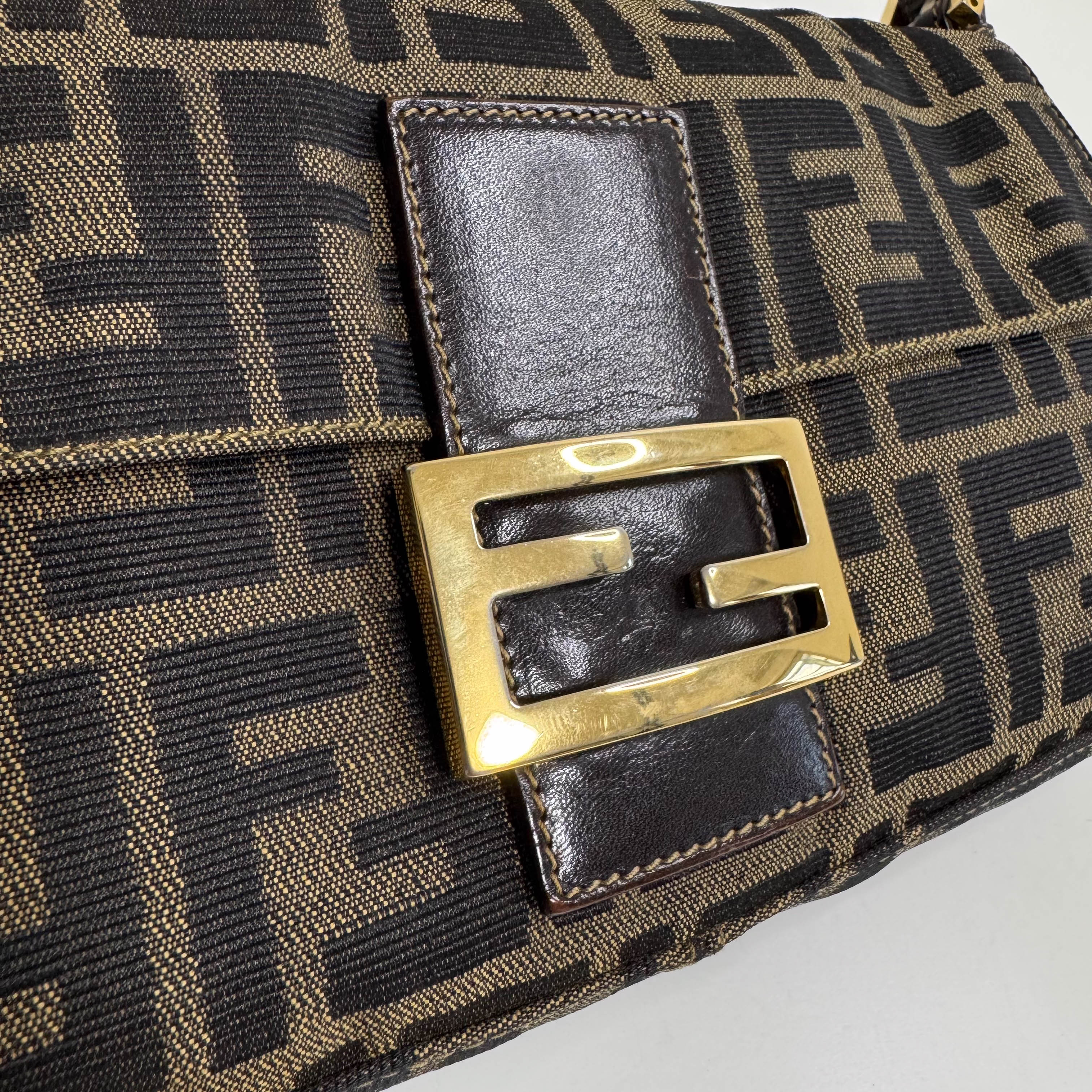 Baguette Zucca Brown Canvas with Golden Hardware Shoulder Bag