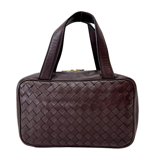 Intrecciato Brown Leather Mini Bowling Bag
