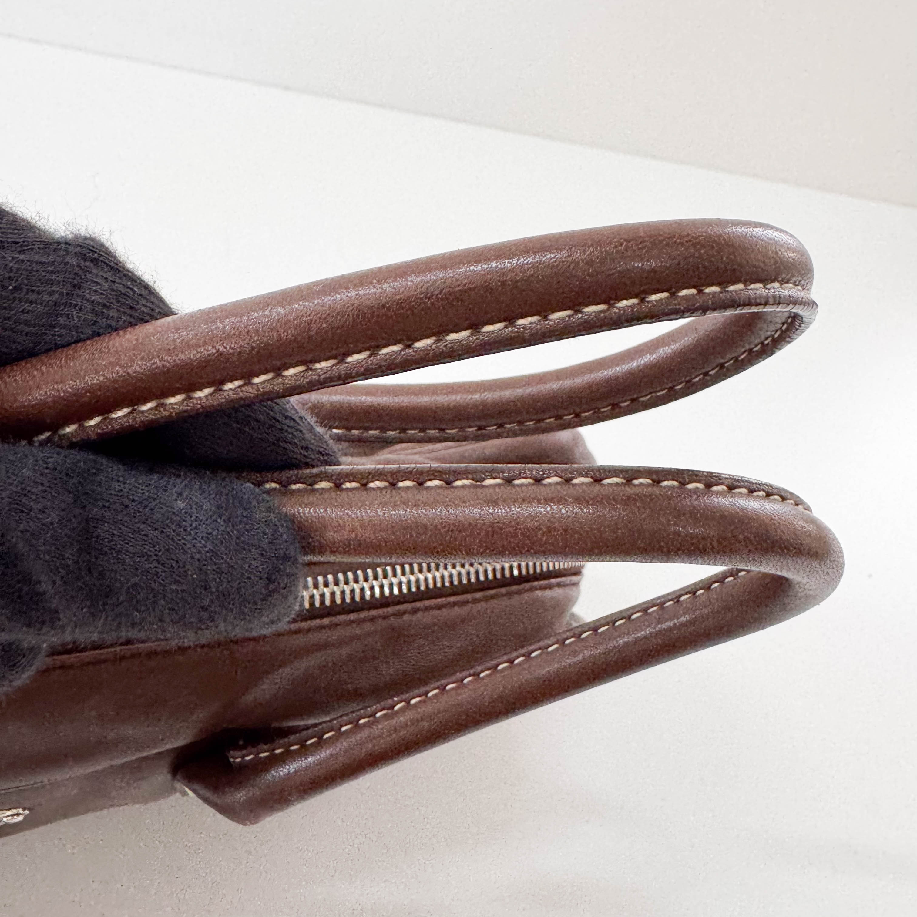 バッグ 90s PRADA archive brown leather bag PRADA Archive Mesh Leather Basket Bag Brown Ivory W/Pouch
