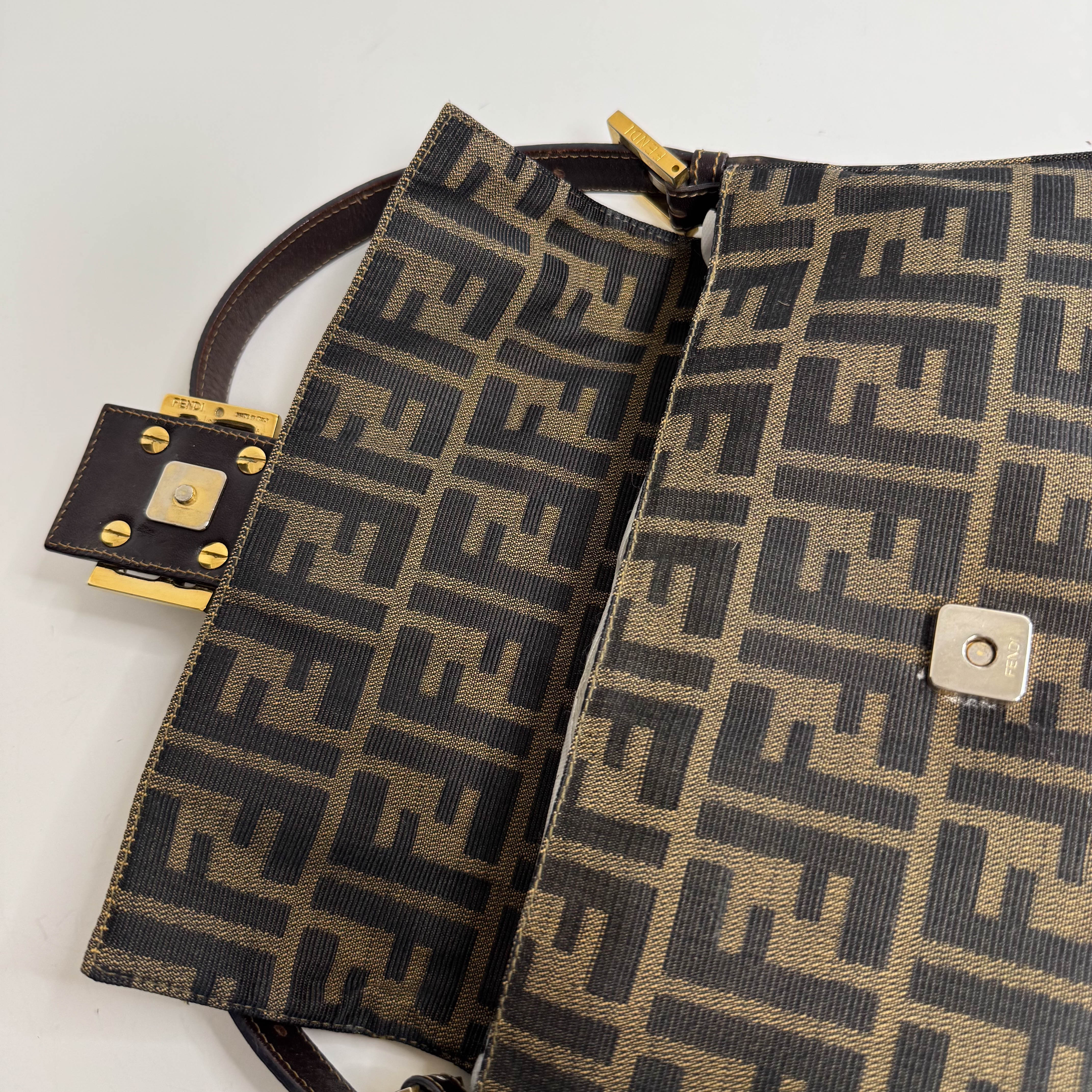 Baguette Zucca Brown Canvas with Golden Hardware Shoulder Bag