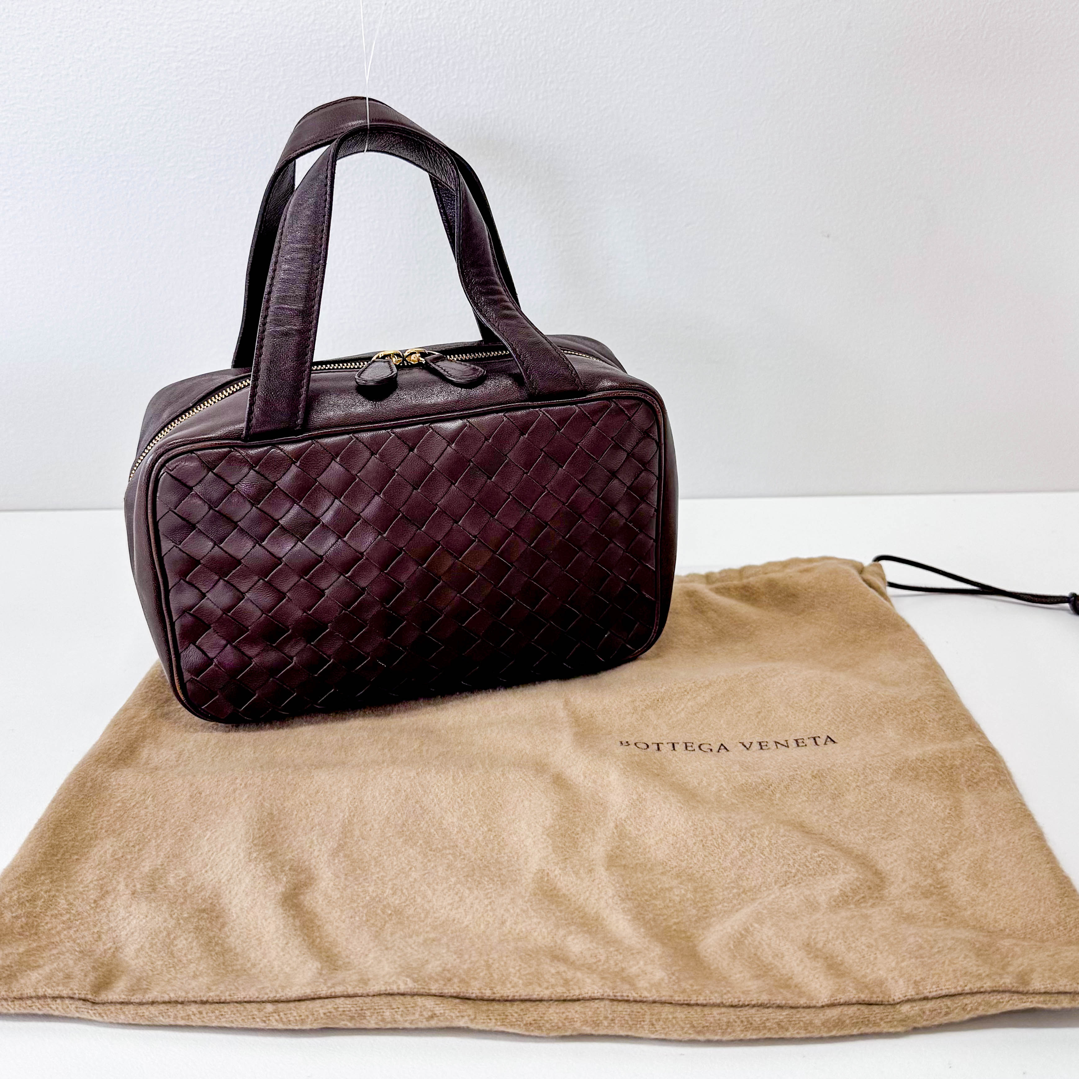 Intrecciato Brown Leather Mini Bowling Bag