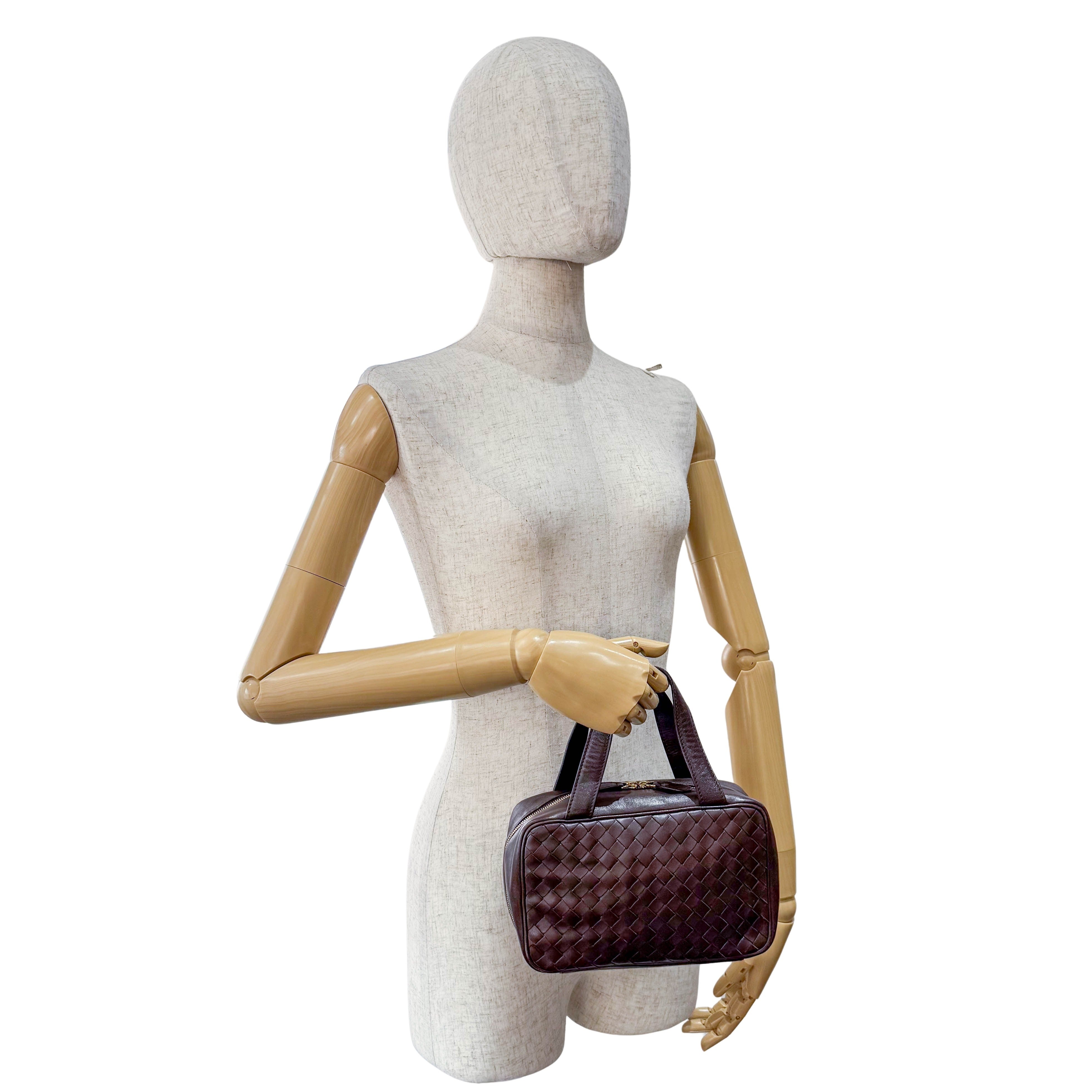 Intrecciato Brown Leather Mini Bowling Bag