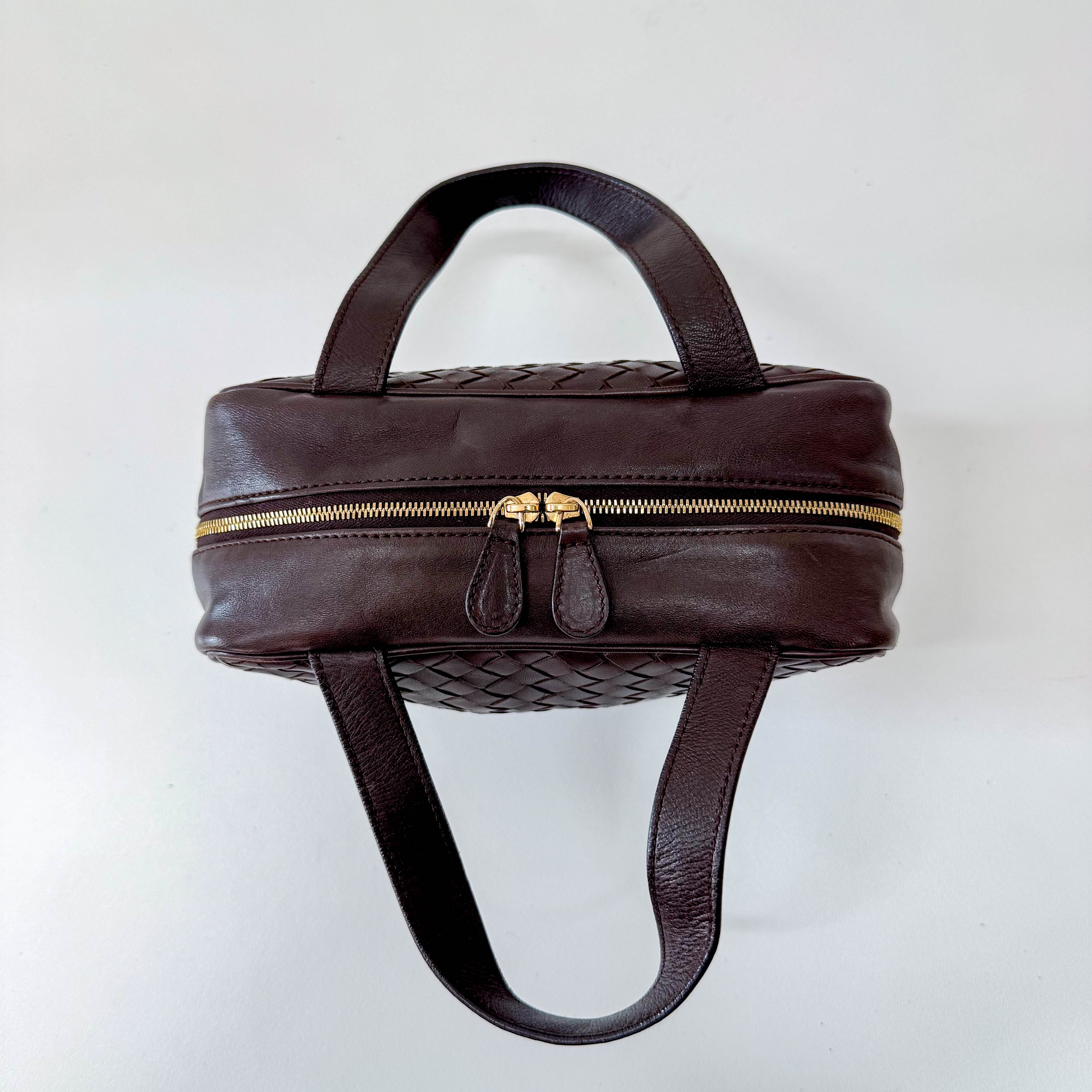 Intrecciato Brown Leather Mini Bowling Bag