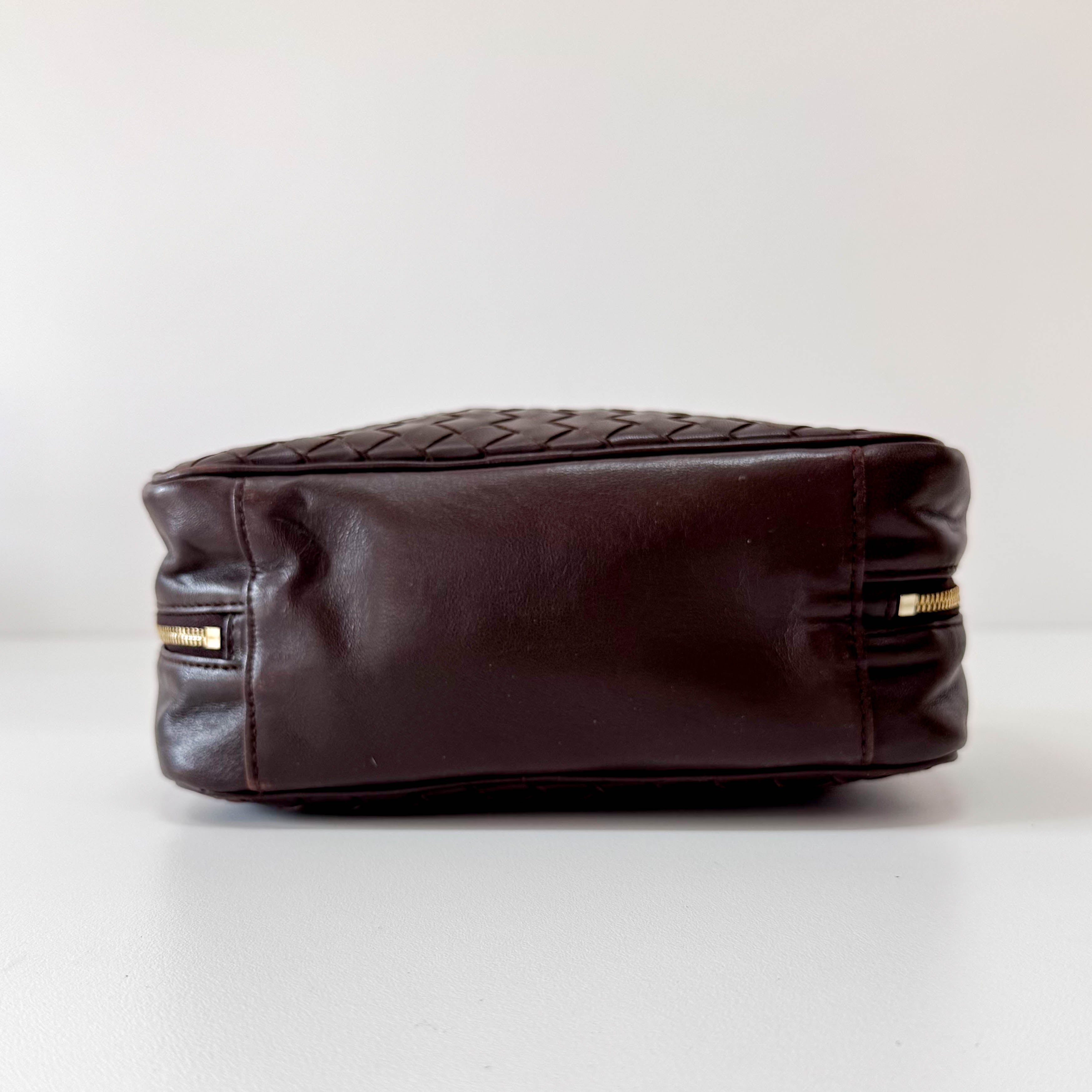 Intrecciato Brown Leather Mini Bowling Bag