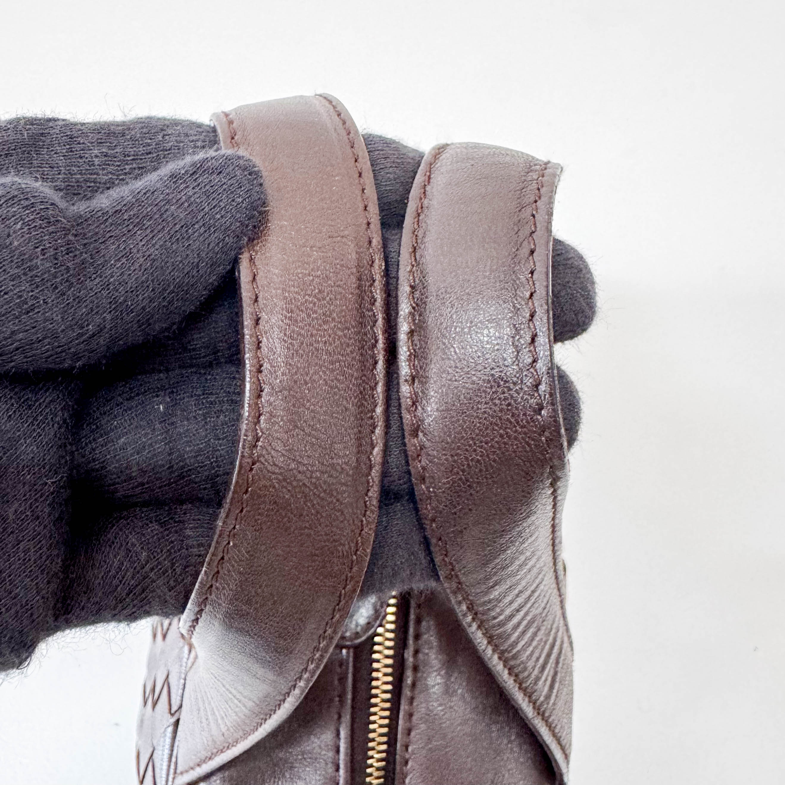 Intrecciato Brown Leather Mini Bowling Bag