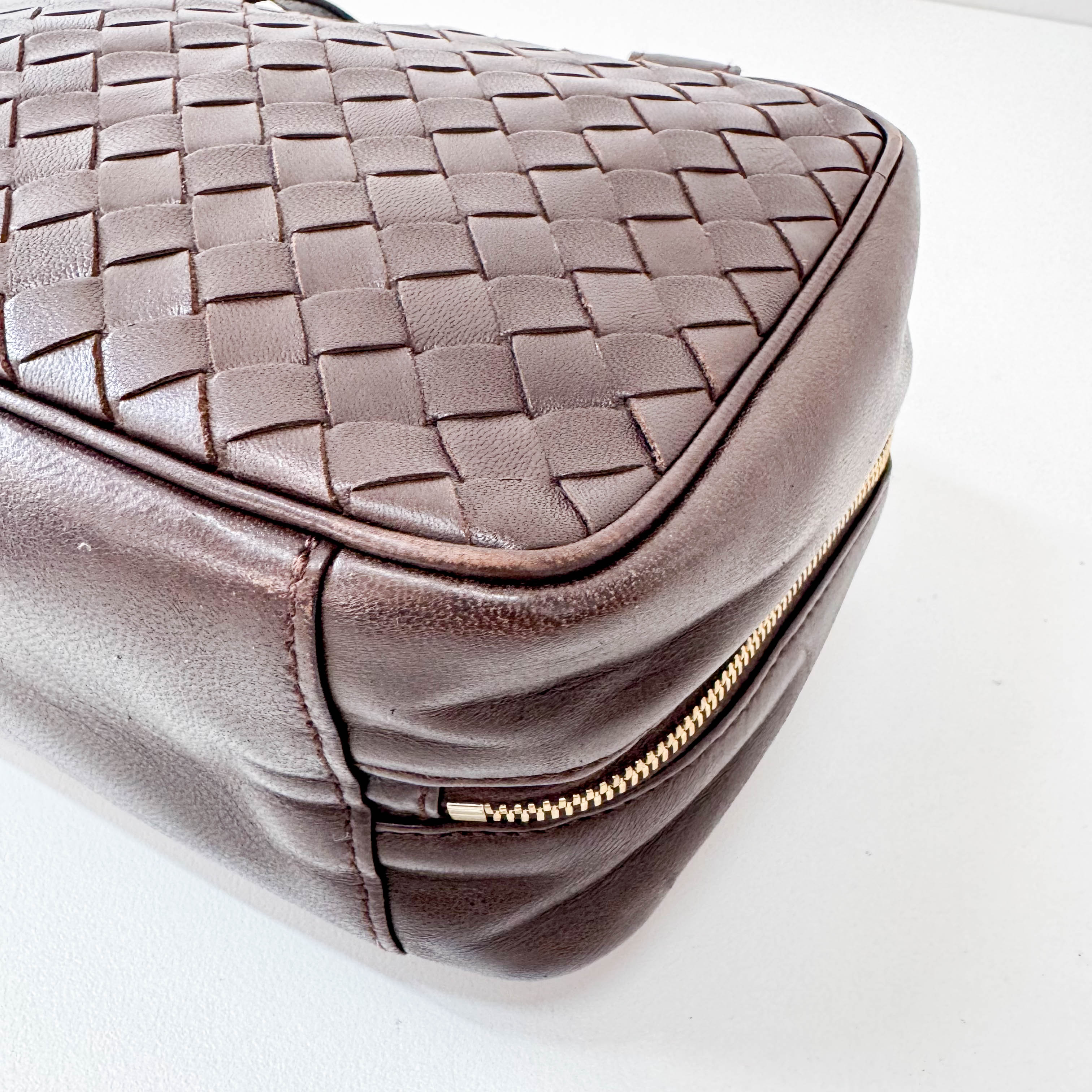 Intrecciato Brown Leather Mini Bowling Bag