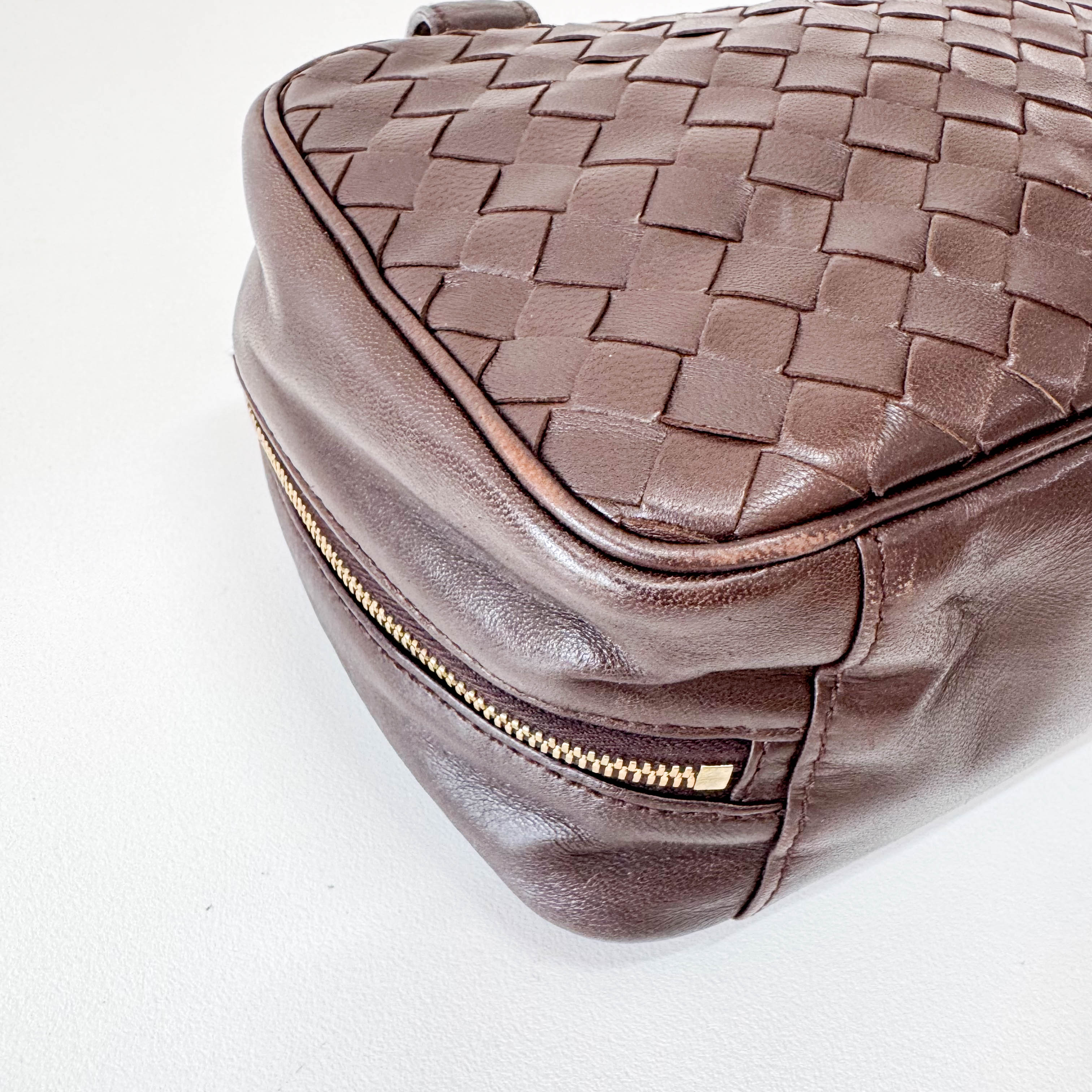 Intrecciato Brown Leather Mini Bowling Bag