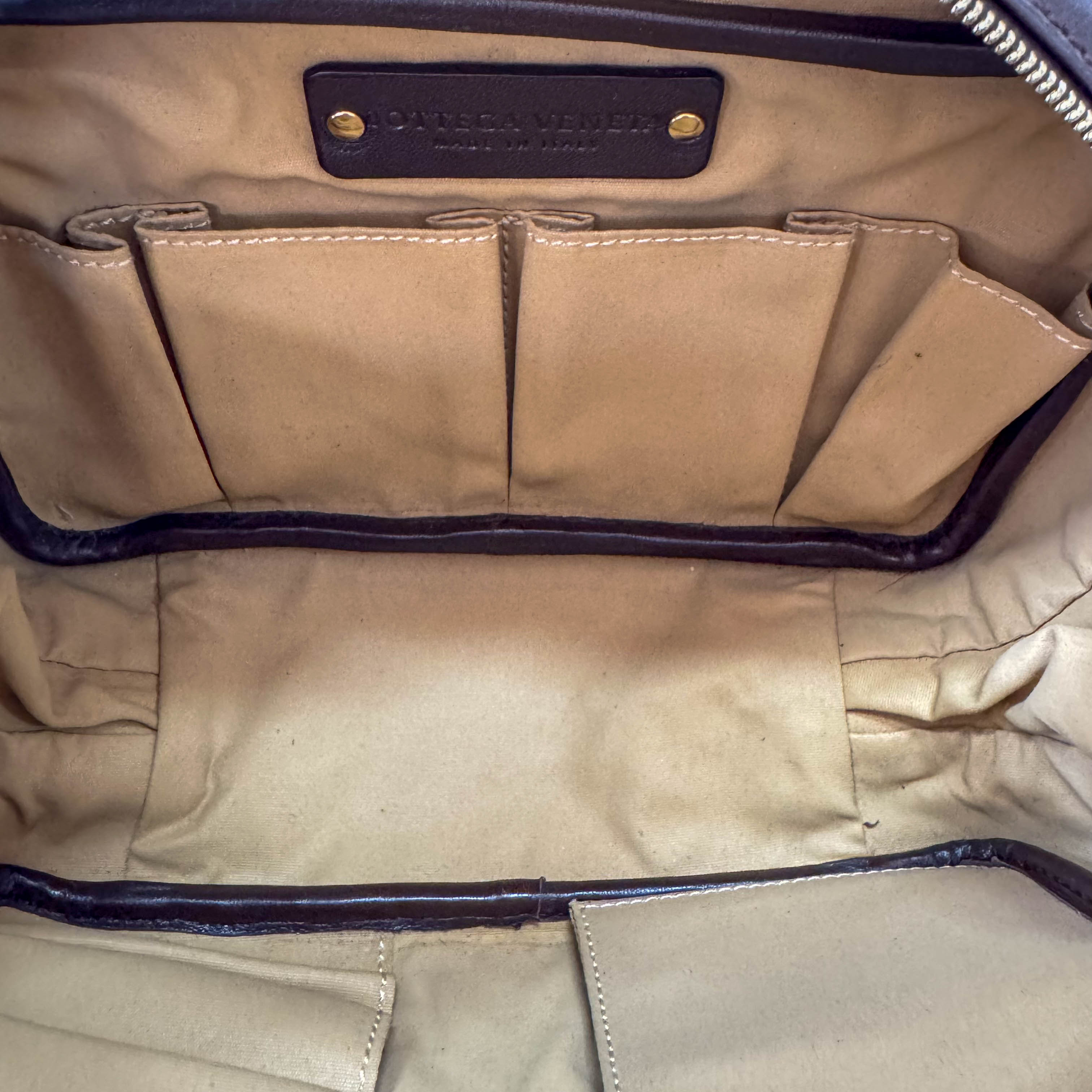 Intrecciato Brown Leather Mini Bowling Bag