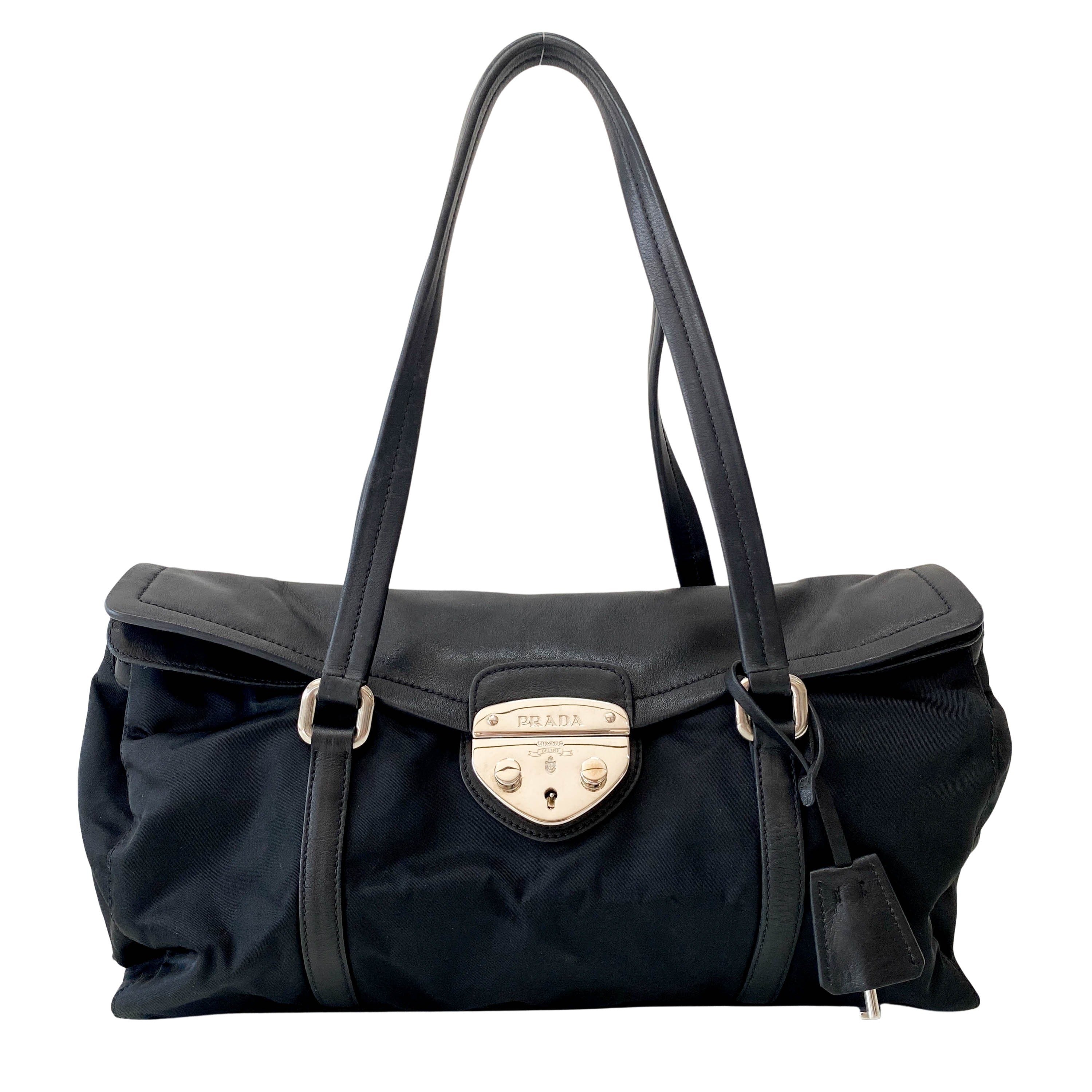 Black Nylon & Leather Shoulder Bag