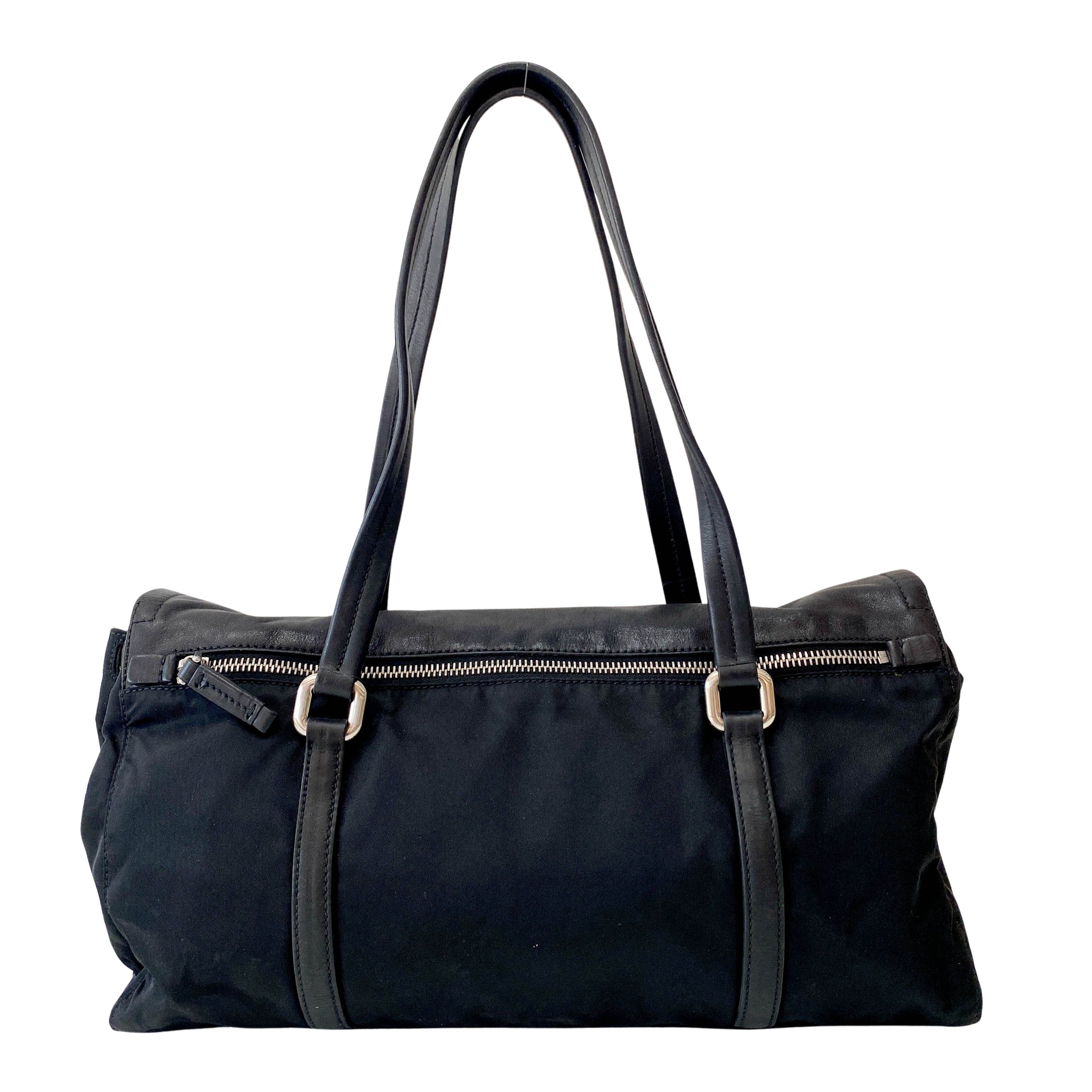 Black Nylon & Leather Shoulder Bag