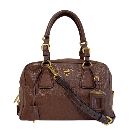 Brown Leather Bowling Shoulder Bag