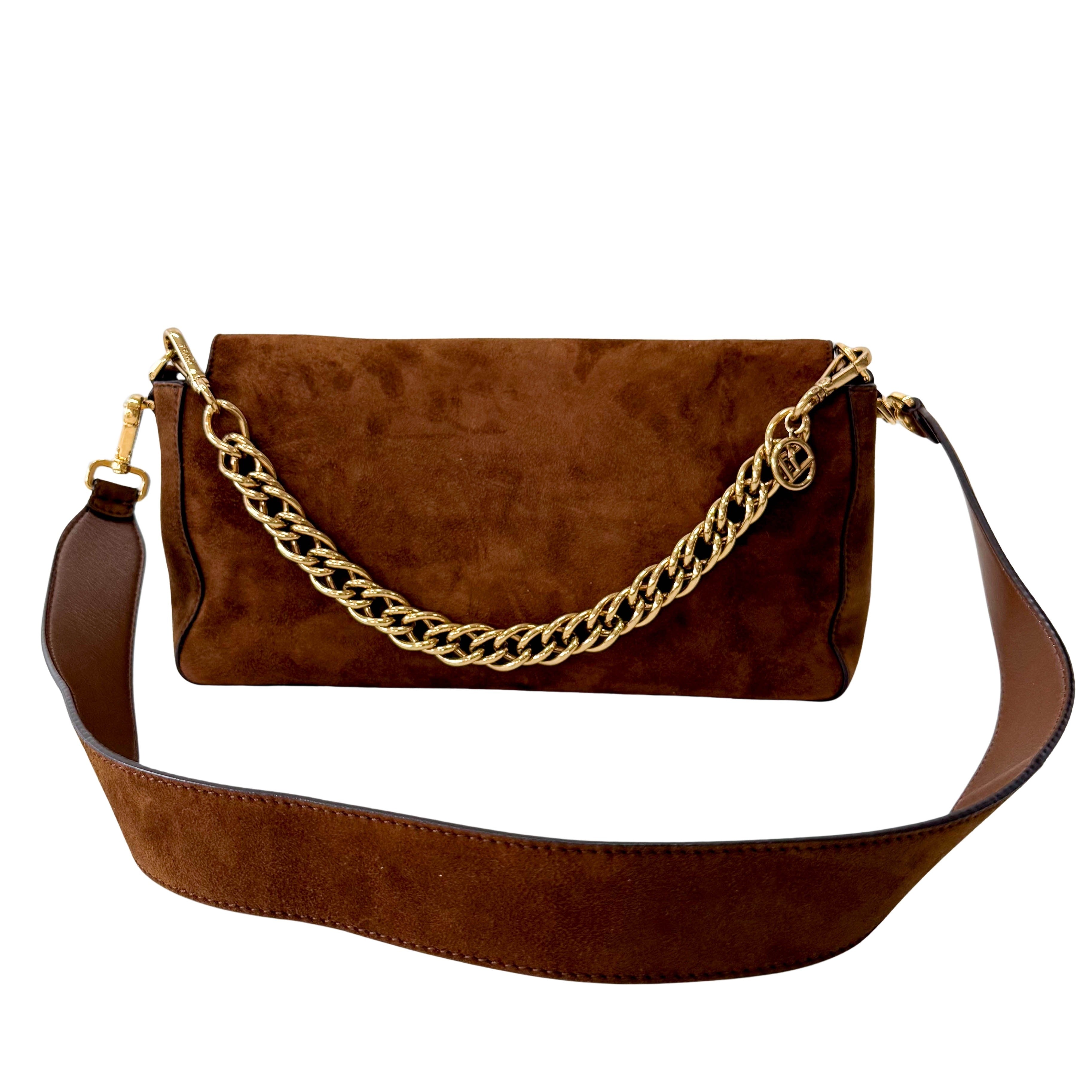 Large Baguette Suede Chain Strap Bag