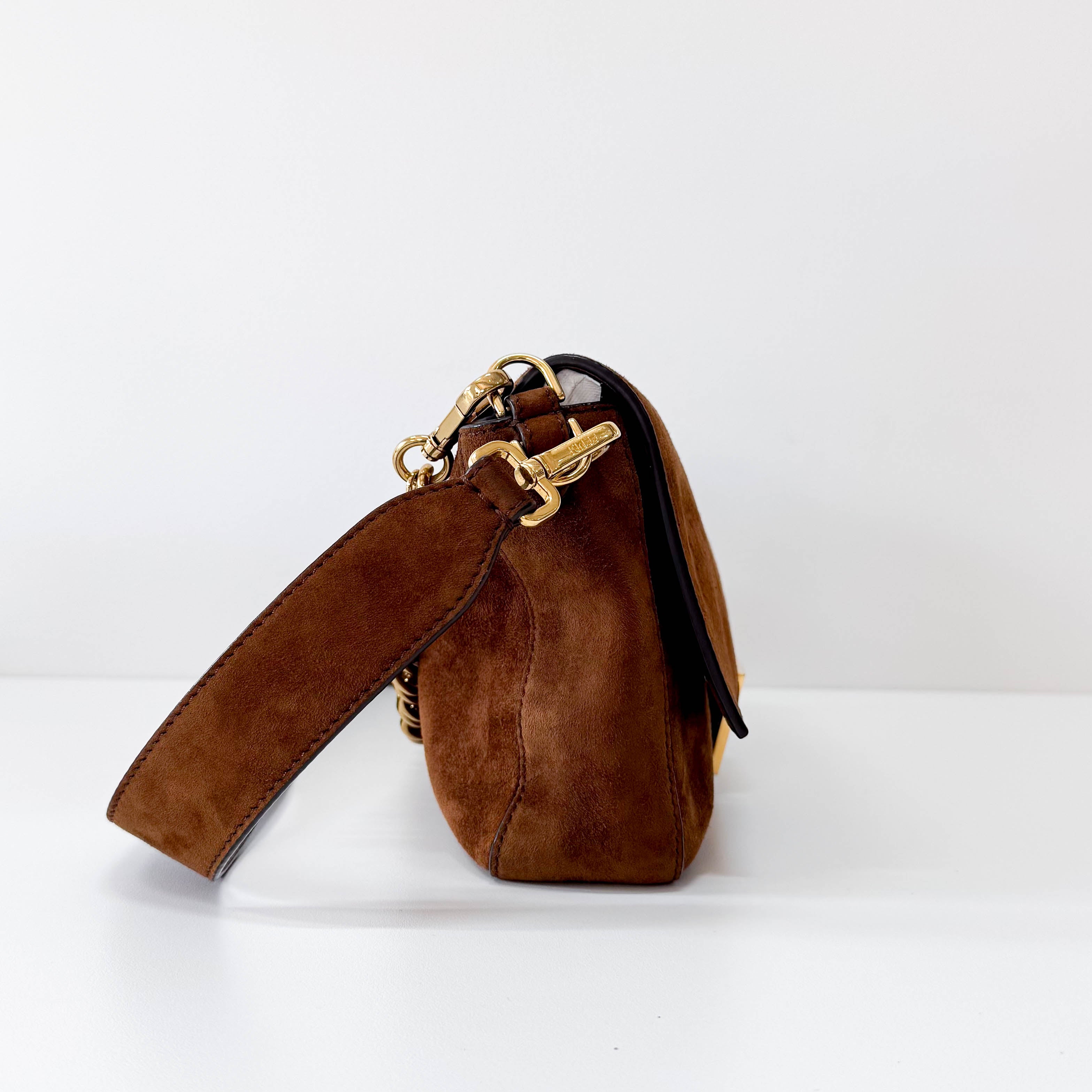 Large Baguette Suede Chain Strap Bag