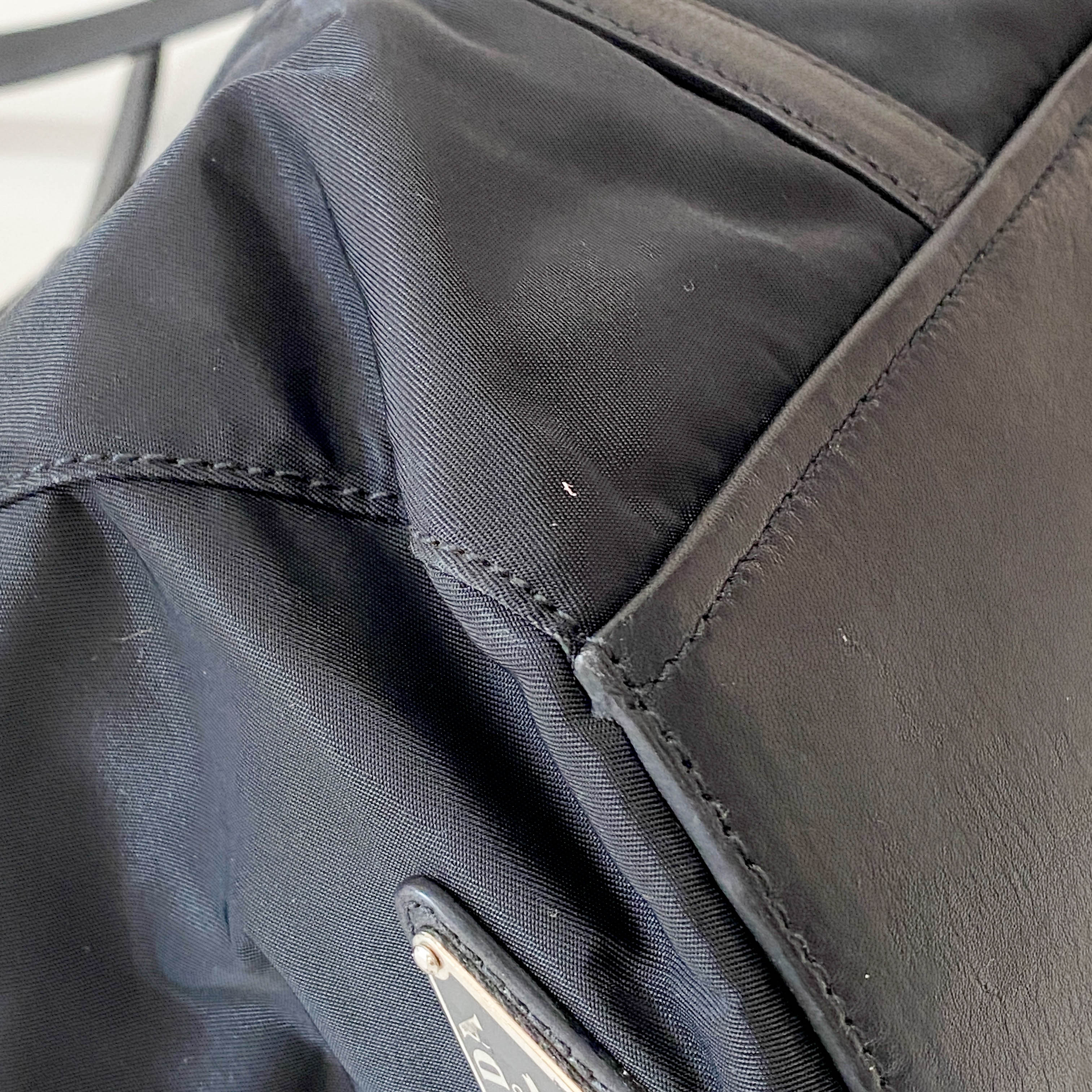 Black Nylon & Leather Shoulder Bag