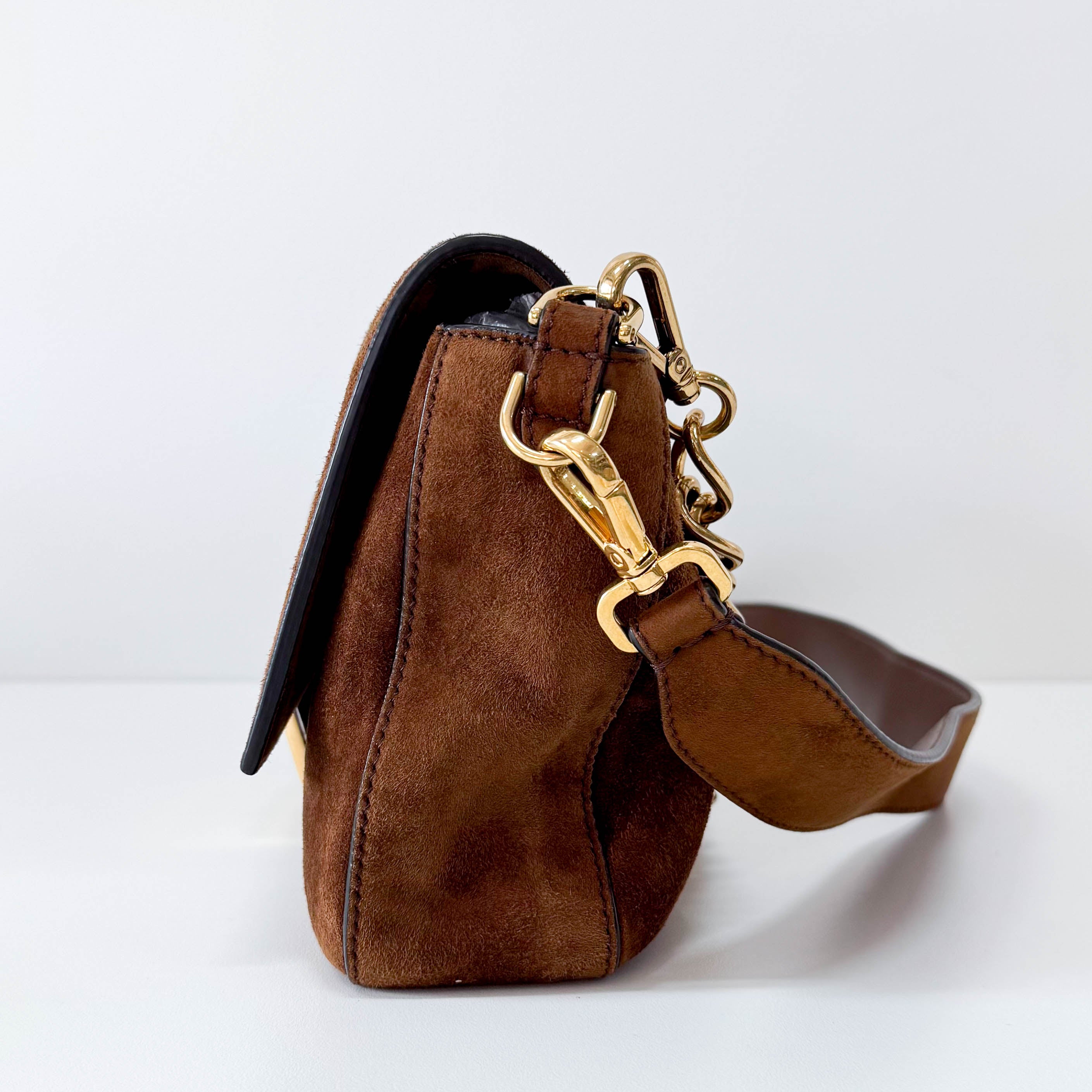 Large Baguette Suede Chain Strap Bag