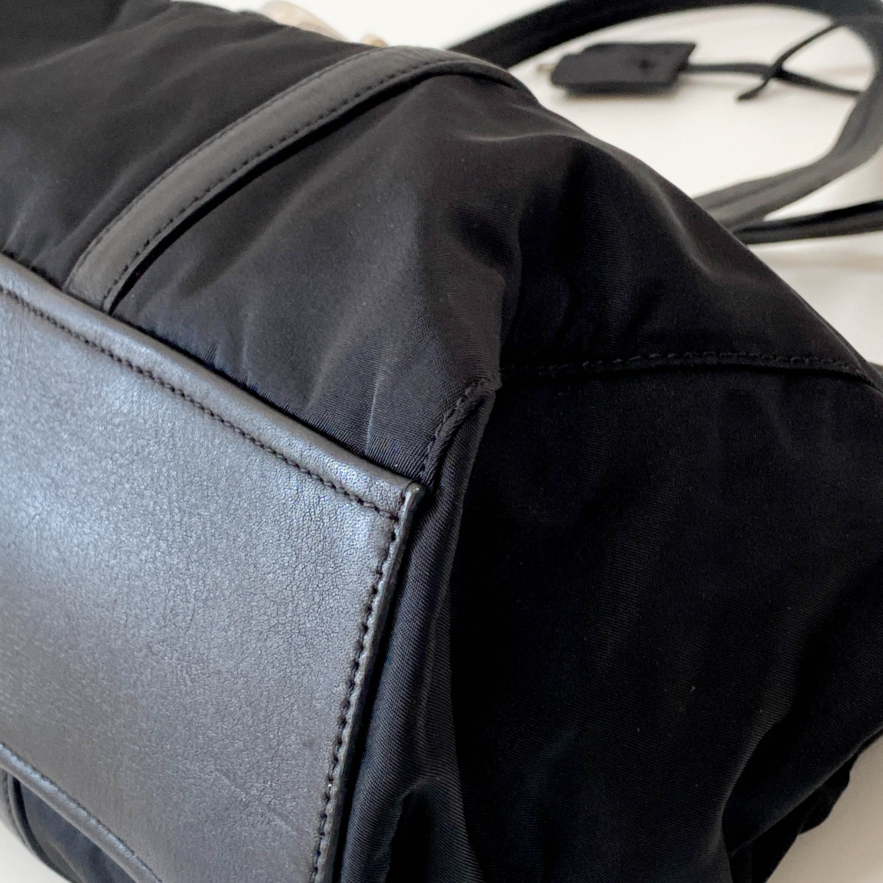 Black Nylon & Leather Shoulder Bag