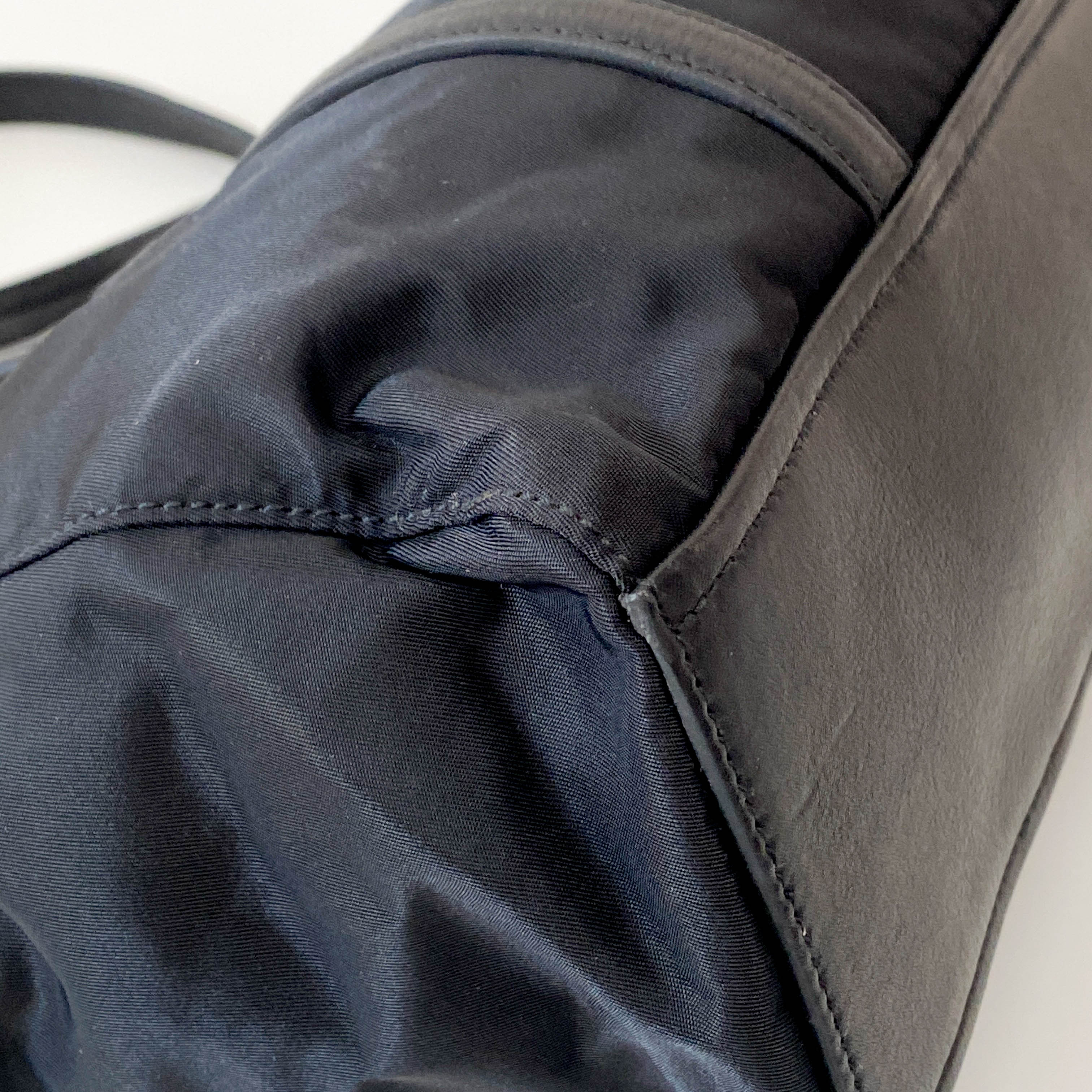 Black Nylon & Leather Shoulder Bag