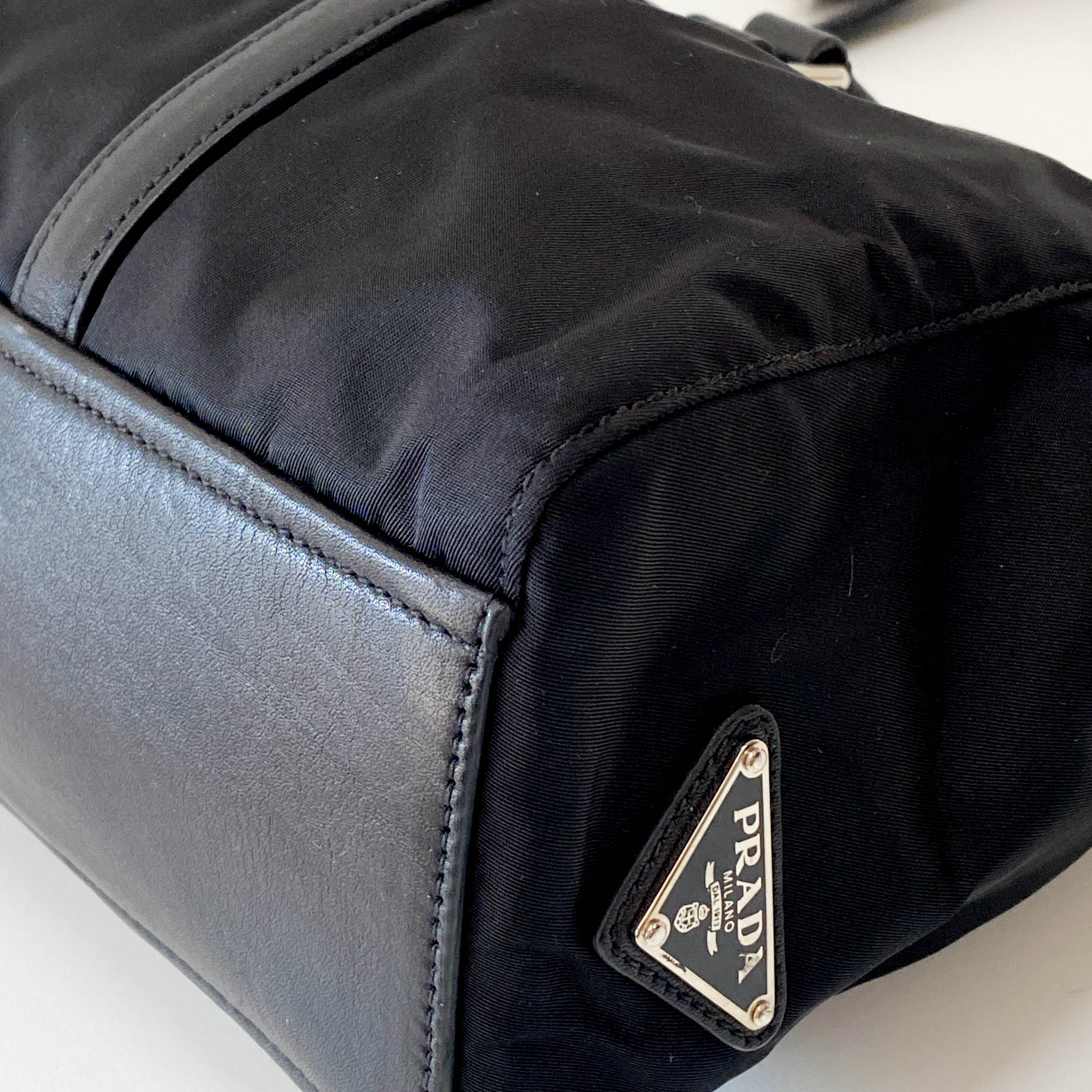 Black Nylon & Leather Shoulder Bag