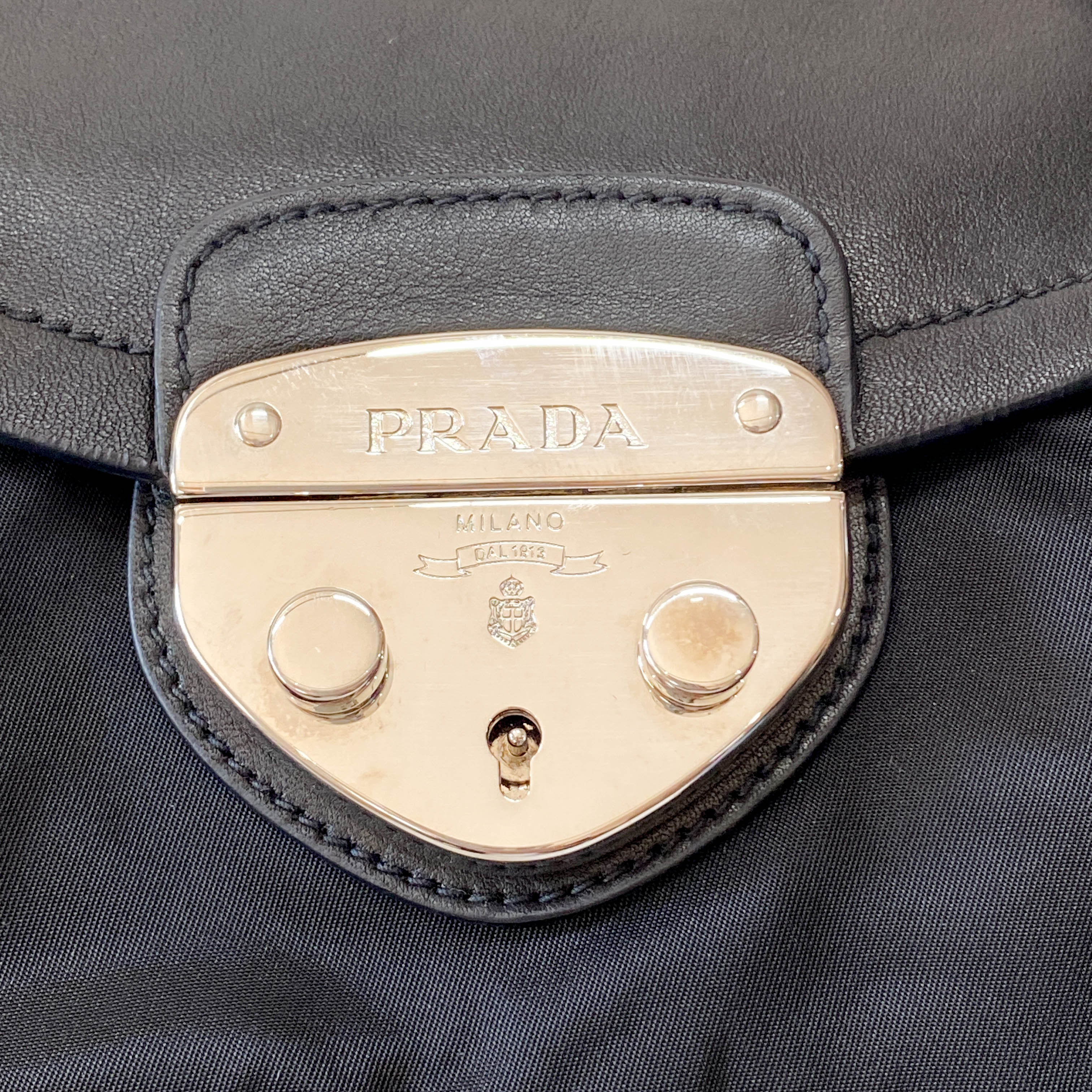 Black Nylon & Leather Shoulder Bag