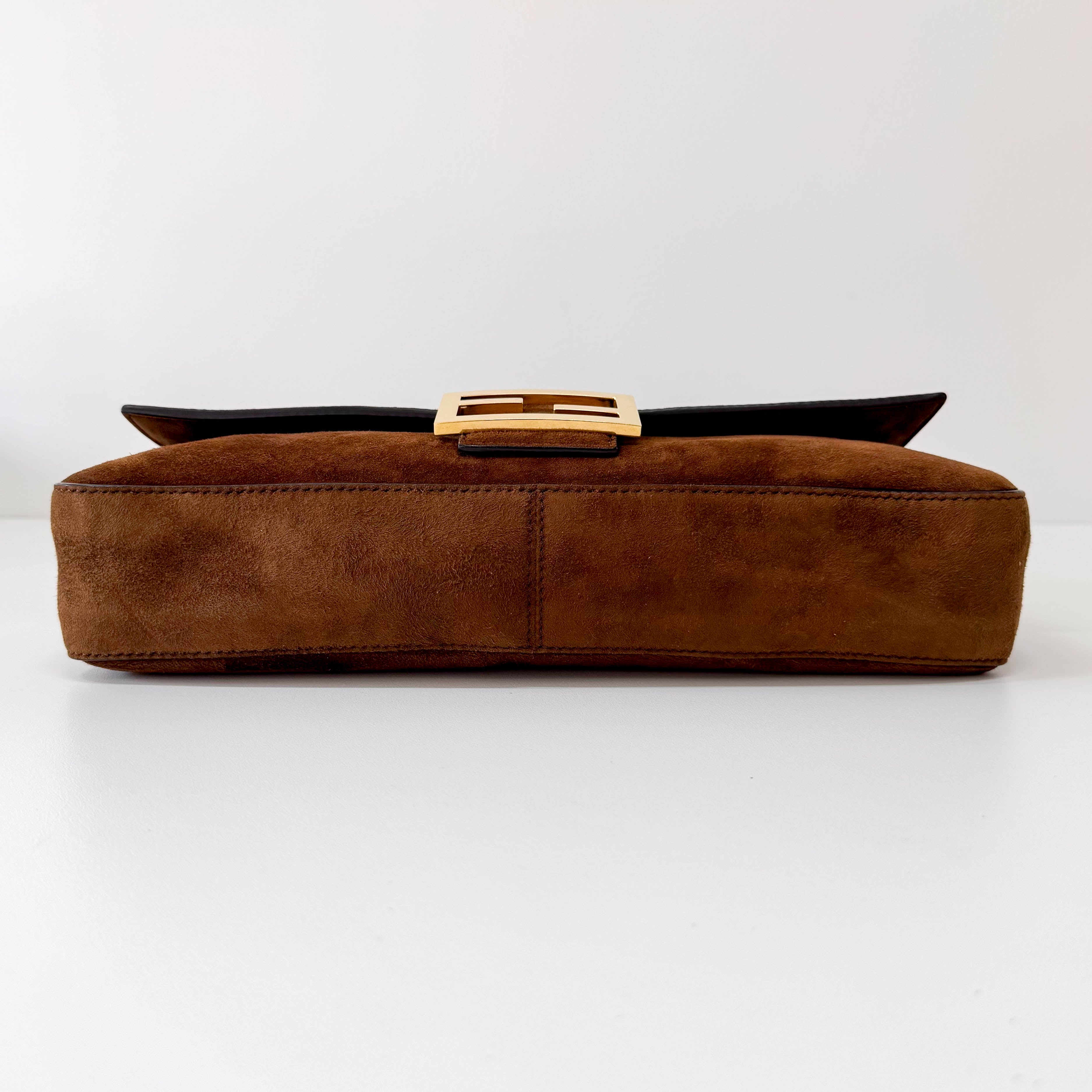 Large Baguette Suede Chain Strap Bag