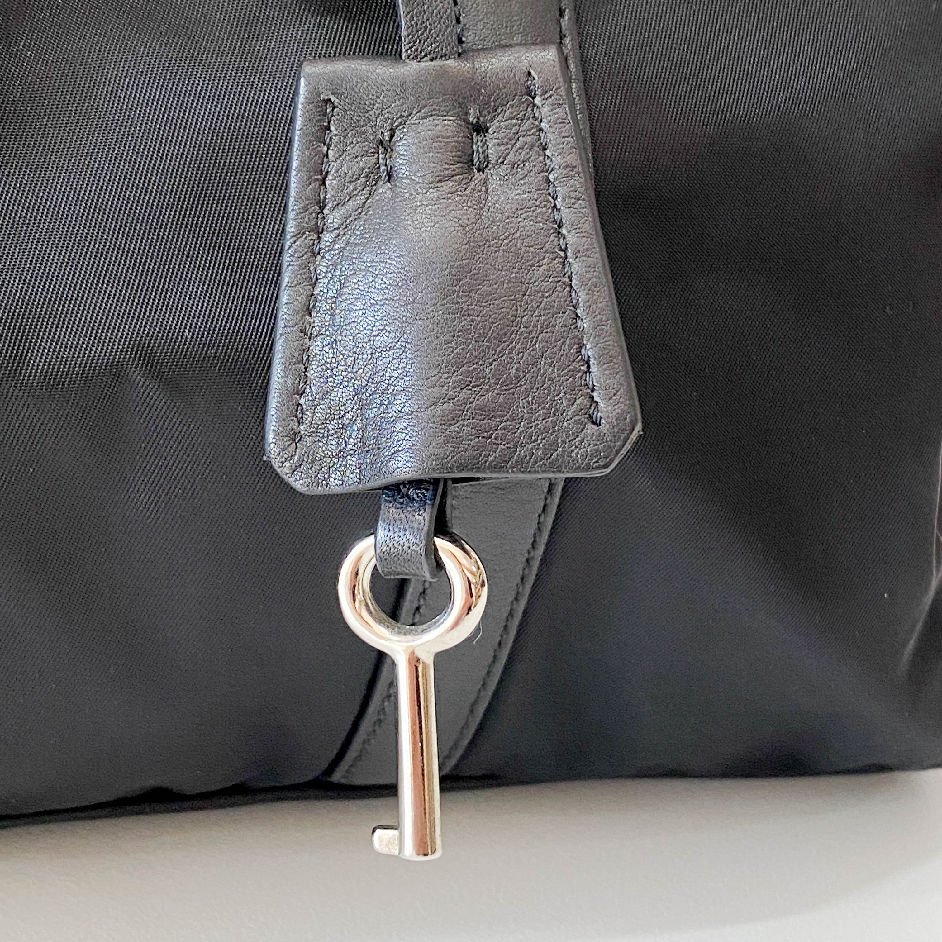 Black Nylon & Leather Shoulder Bag