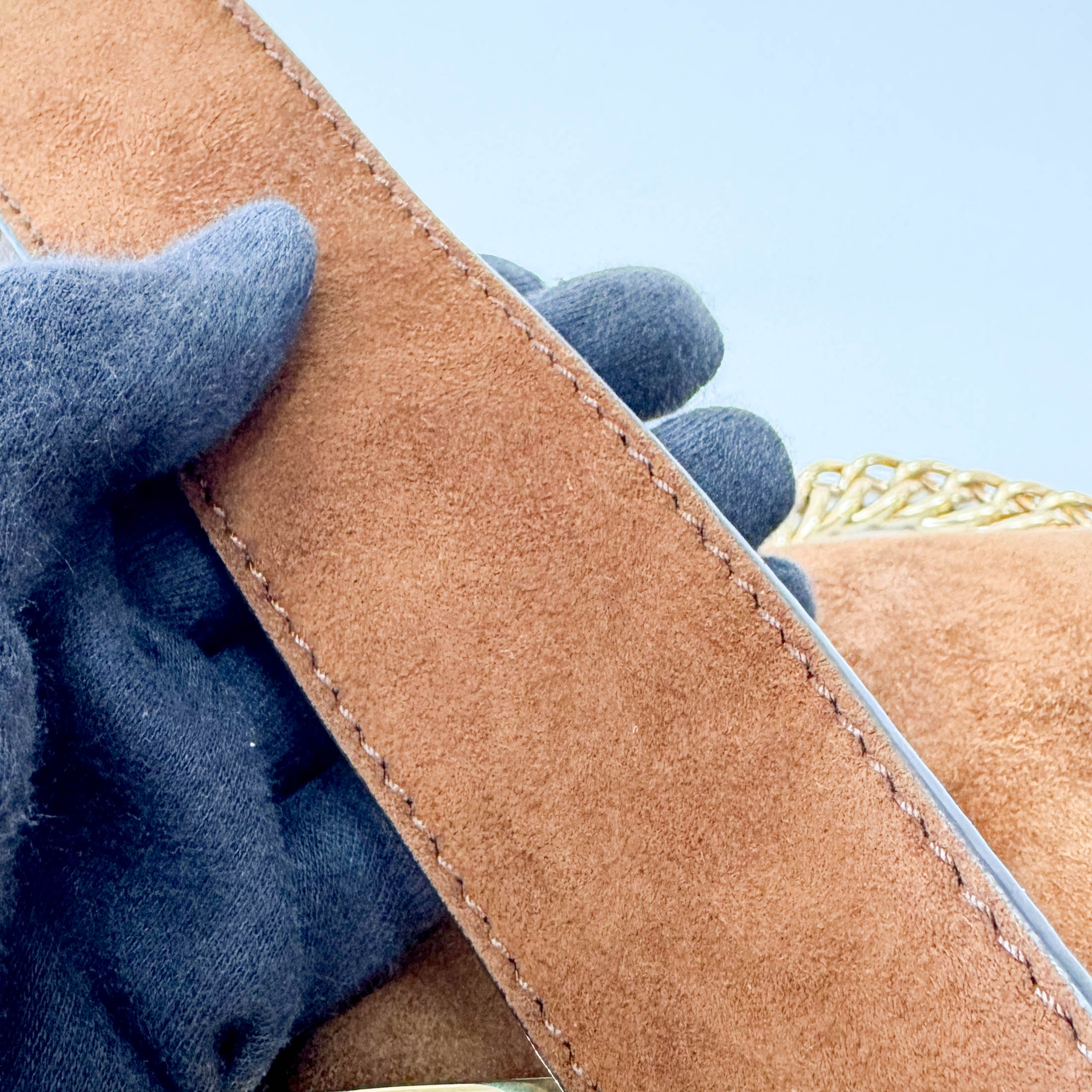 Large Baguette Suede Chain Strap Bag