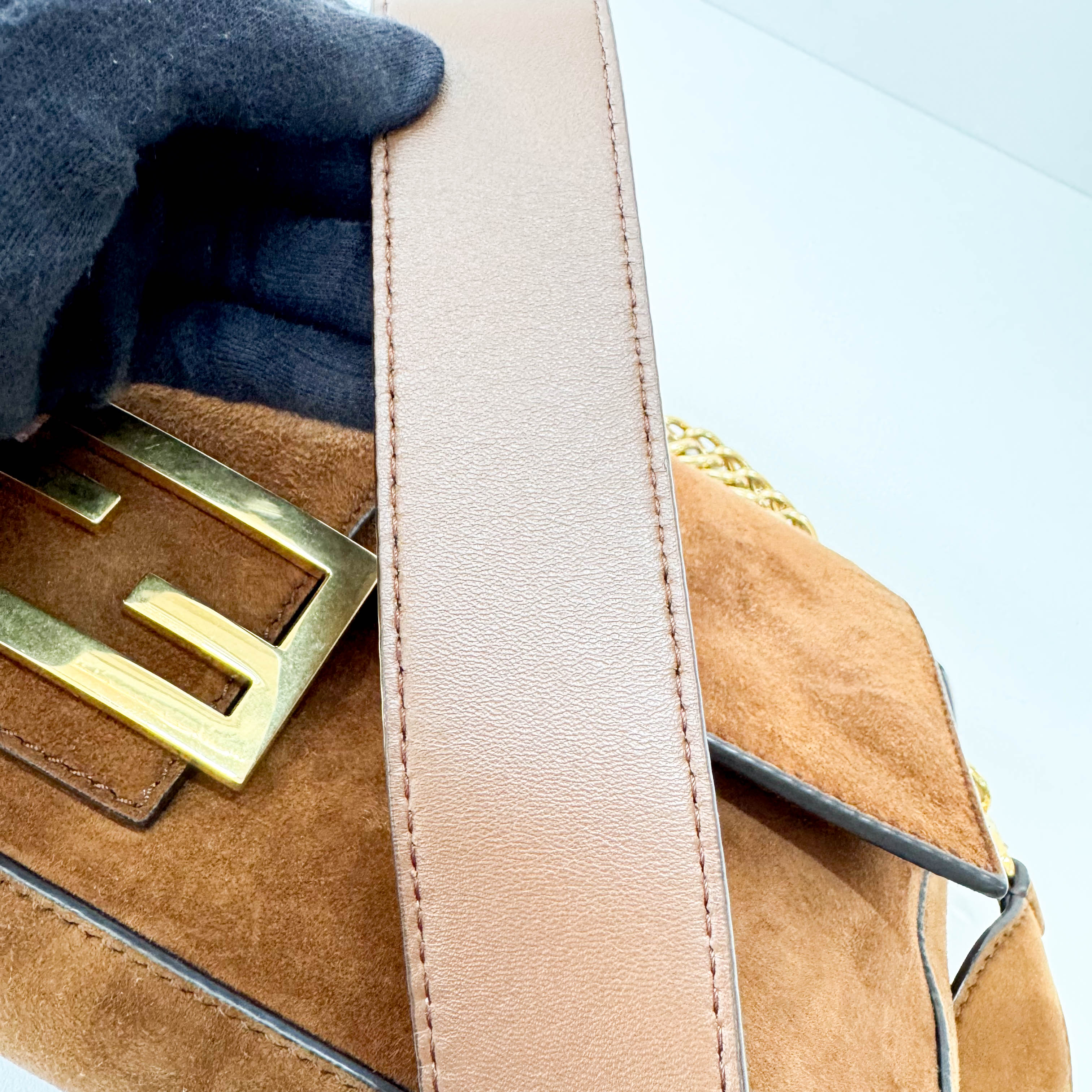 Large Baguette Suede Chain Strap Bag